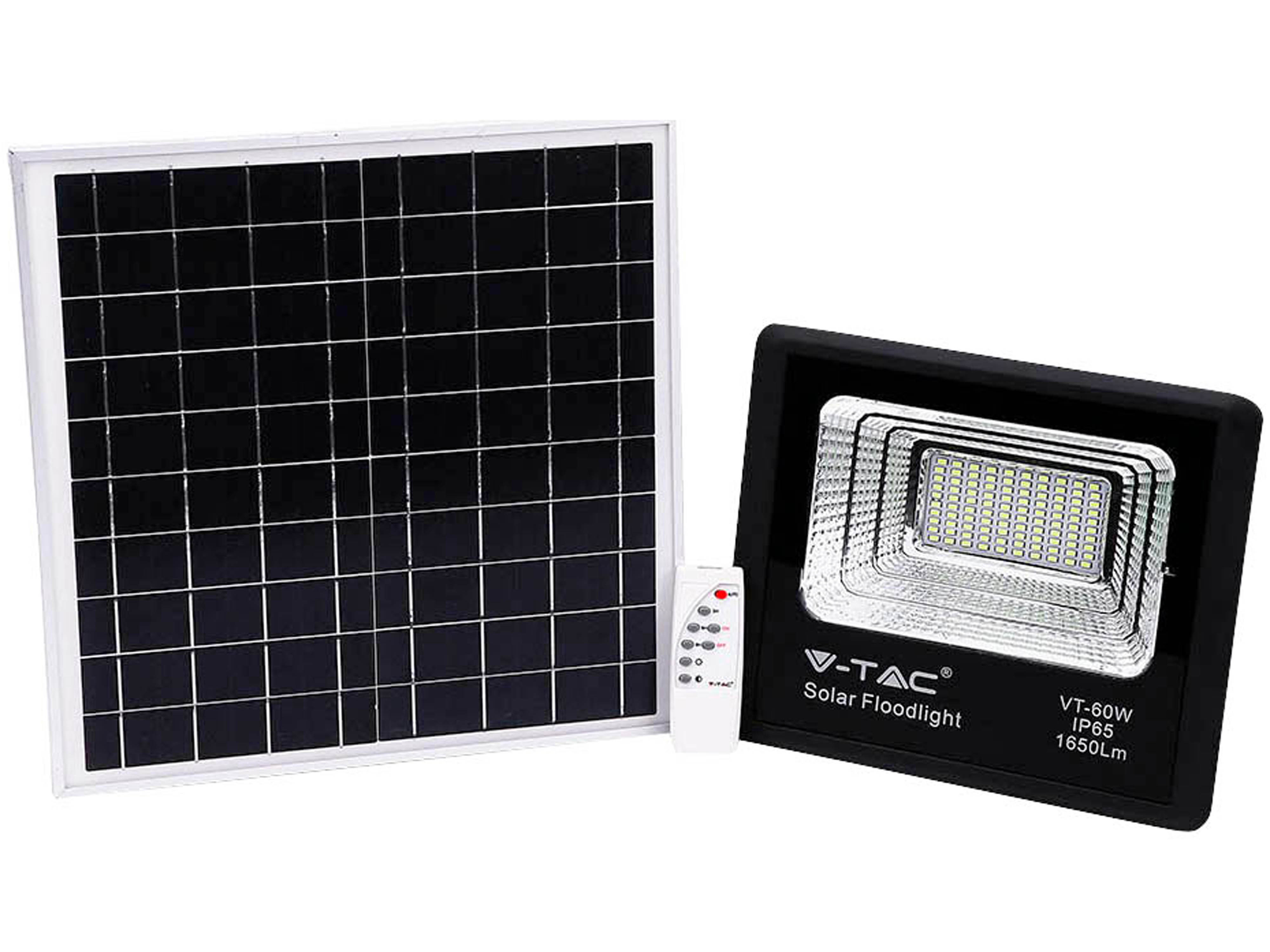 V-TAC Solar LED-Fluter VT-60W, 20 W, 6000 K, mit Panel + Fernbedienung