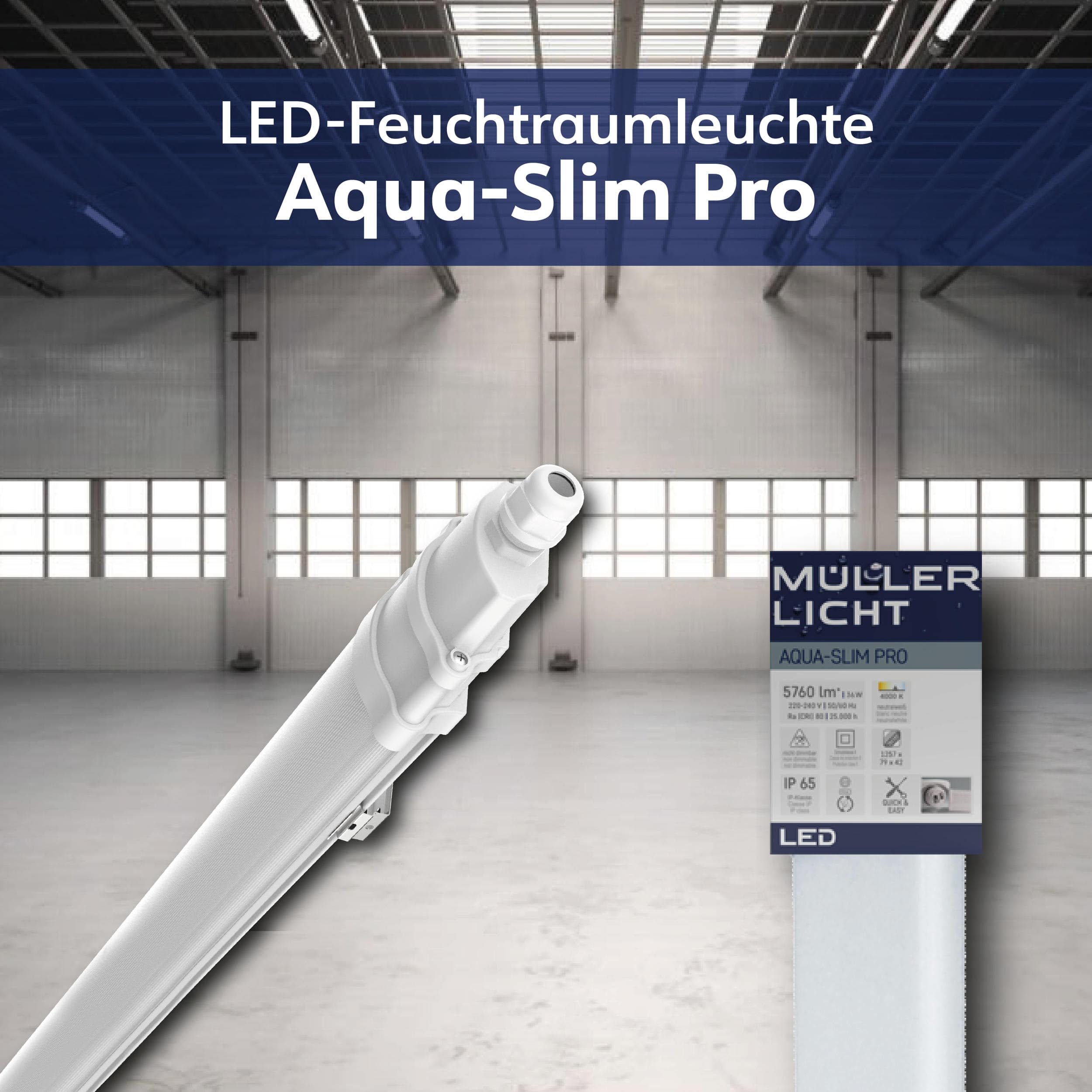 MÜLLER-LICHT LED-Feuchtraumleuchte Aqua-Slim Pro, 36W, 5760lm, 4000K, IP65