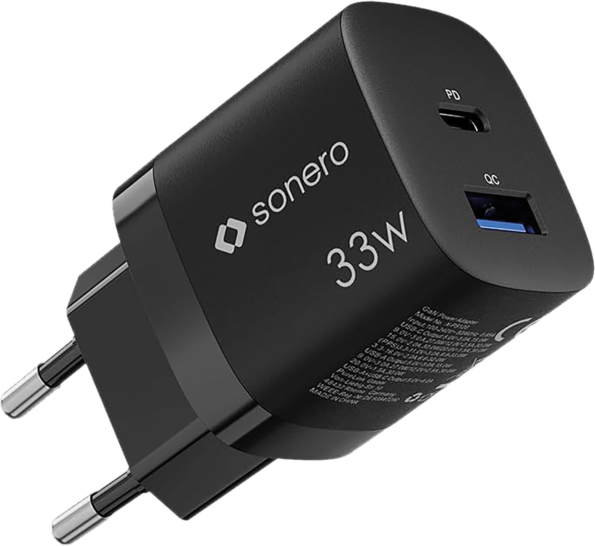 SONERO USB-C & USB-A GaN Ladegerät, X-PS120, 2 Port, 33W, schwarz