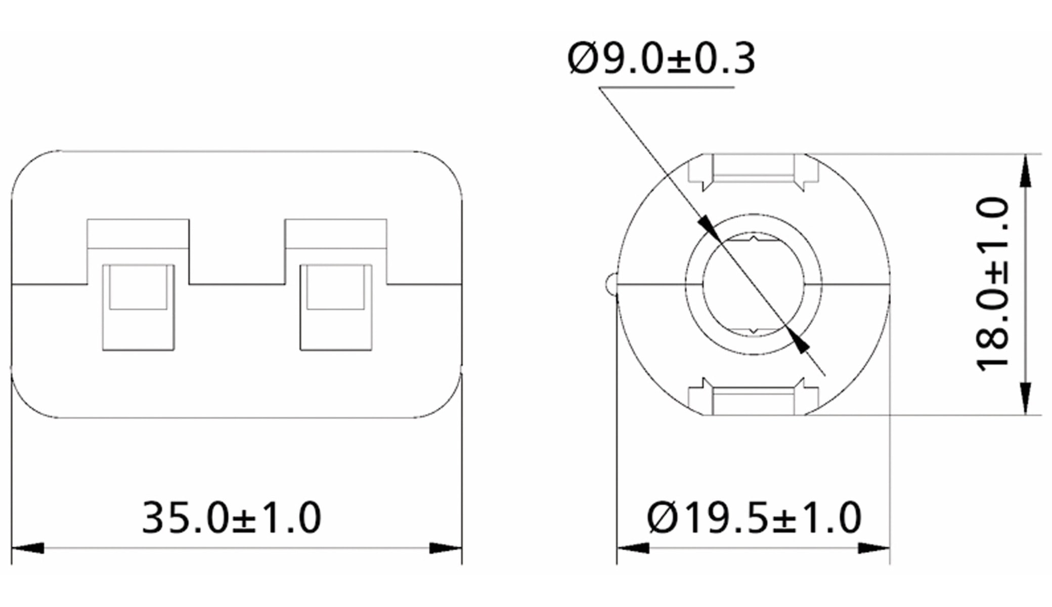 Klappferrit, Entstörfilter RF75 160 Ω für Kabeldurchmesser 9,0 mm (Max.)