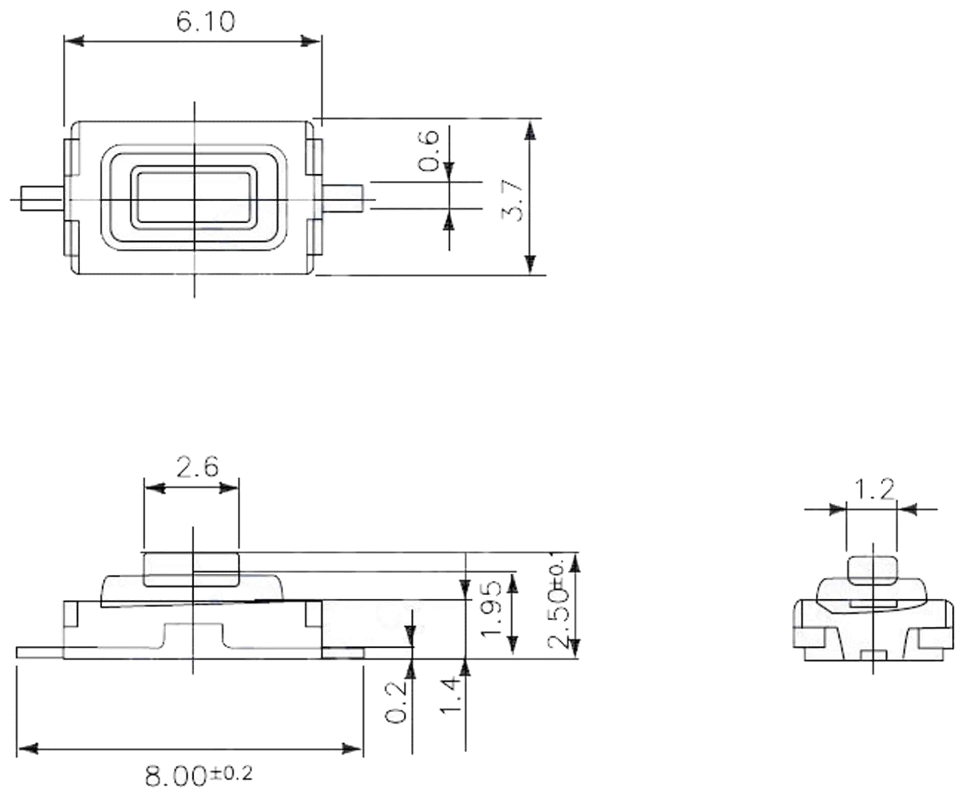 SMD Miniatur-Eingabetaster, 6,1x3,7x2,5 mm