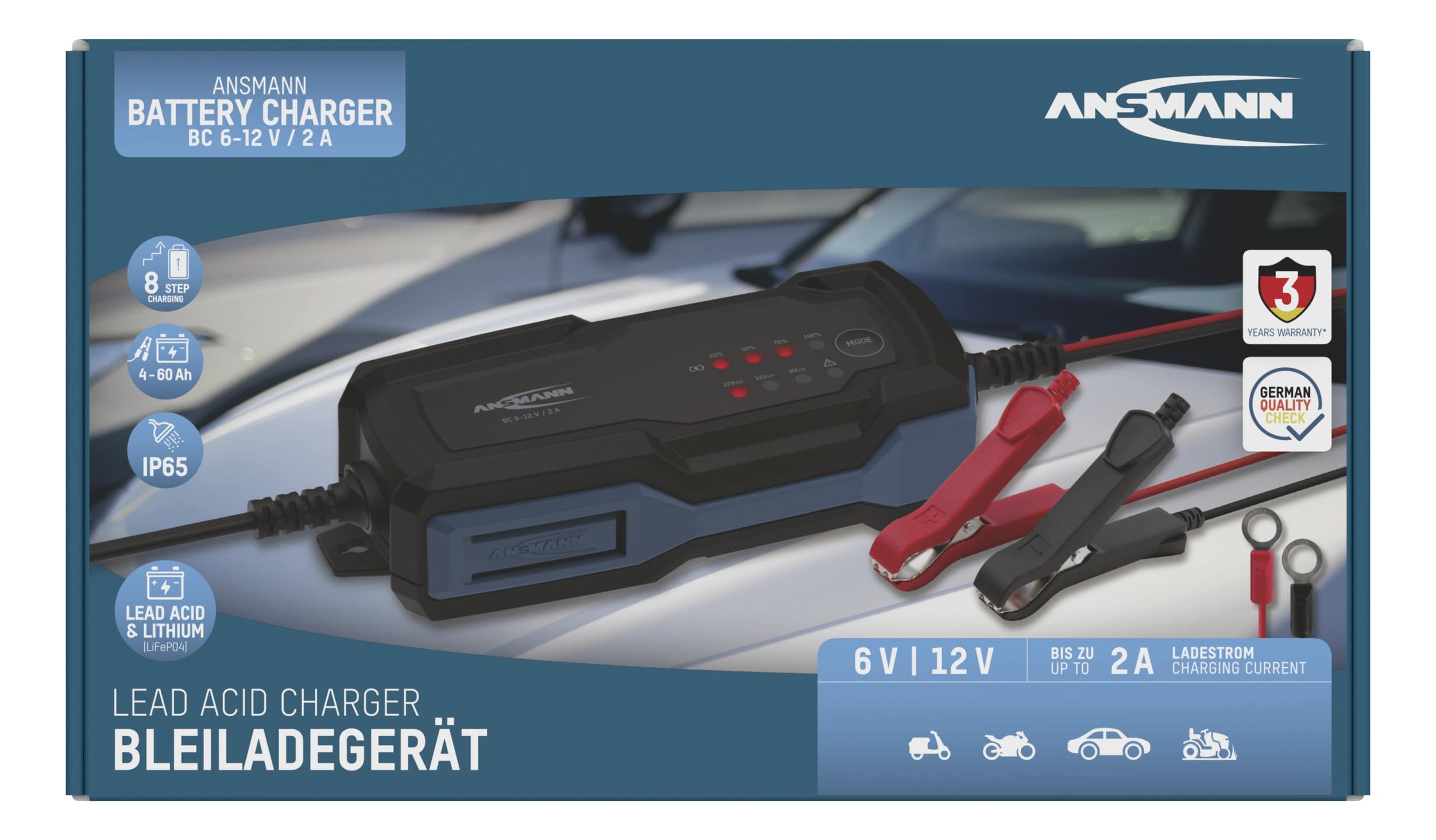 ANSMANN Autobatterie-Ladegerät, 1001-0143, Bleiladegerät, BC 6...12 V-, 2 A