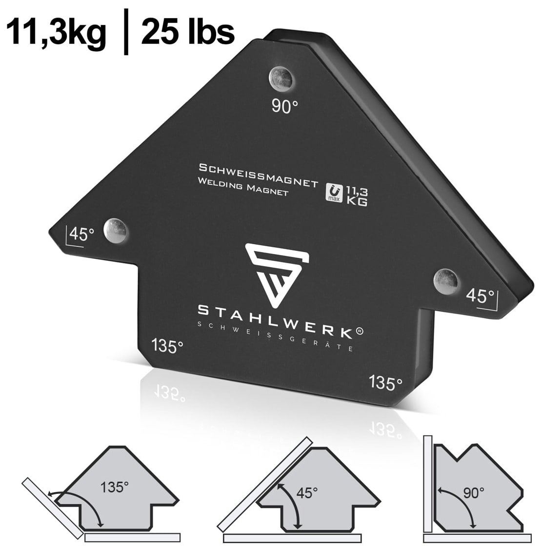 STAHLWERK Magnet-Schweißwinkel, 4571, 11,3 kg/ 25 lbs, 4er Set
