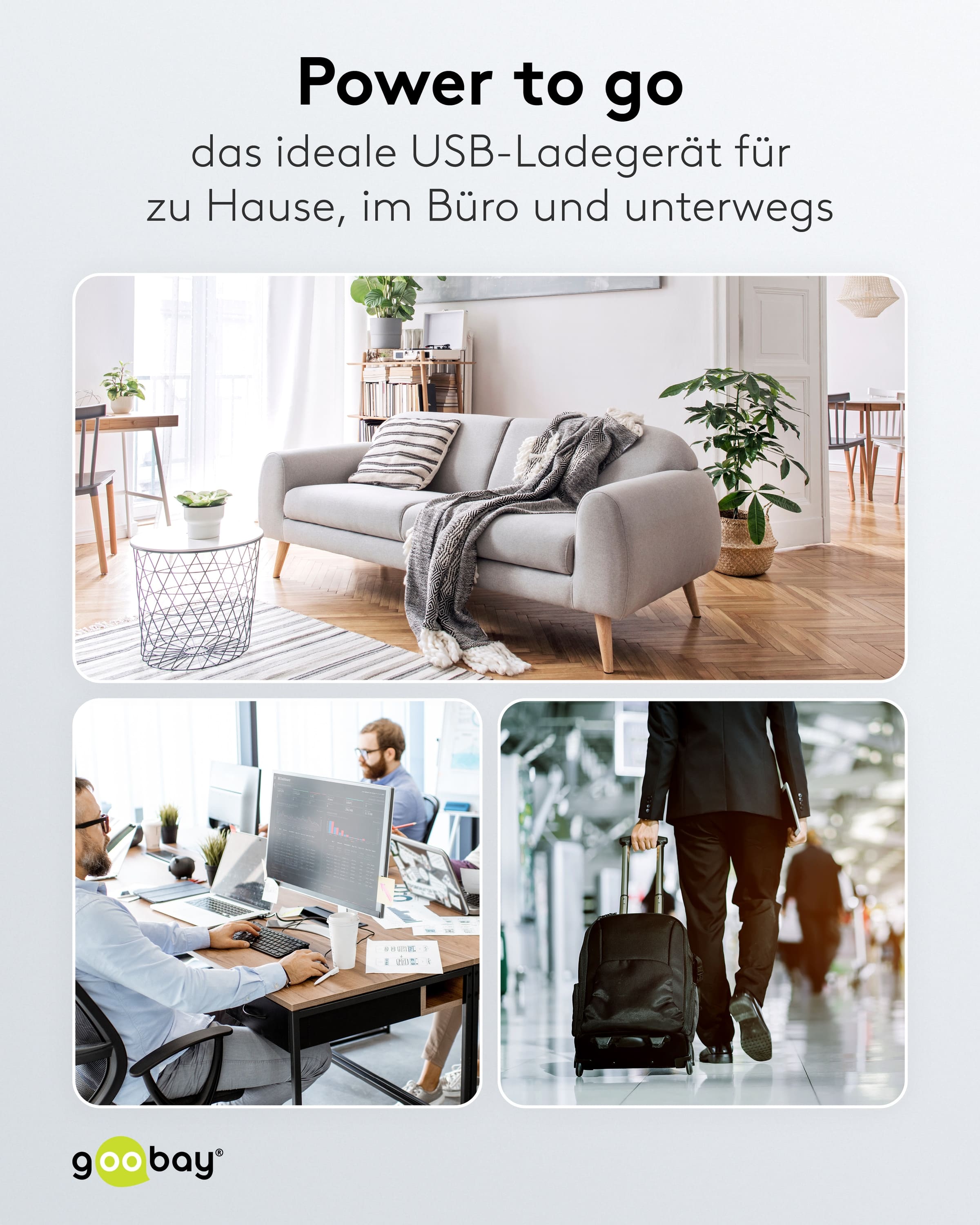 GOOBAY USB-Lader 65412, 45 W, 2-fach, 1xC PD, 1xA GaN, weiß