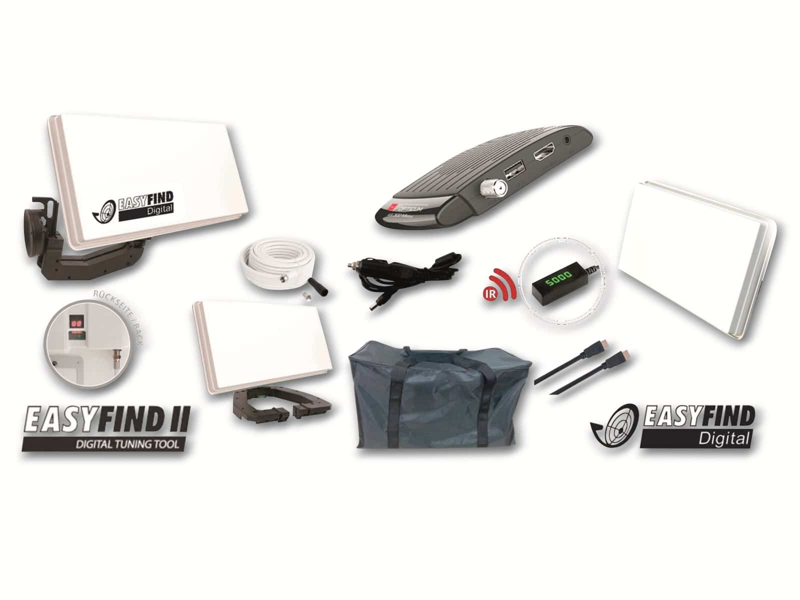 Easyfind Set SAT-Flachantenne Traveller Kit ll, inkl. Full HD Receiver