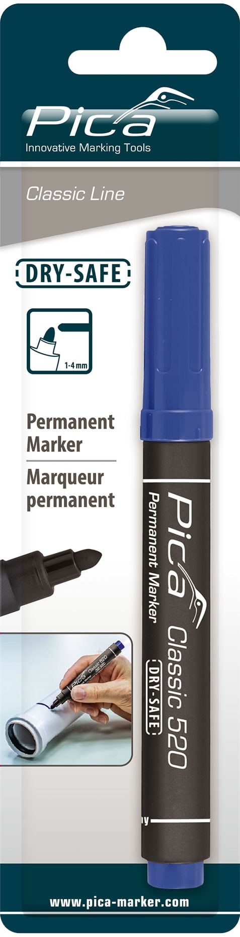 PICA Classic Permanent Marker, 520/41/SB, Rundspitze, blau