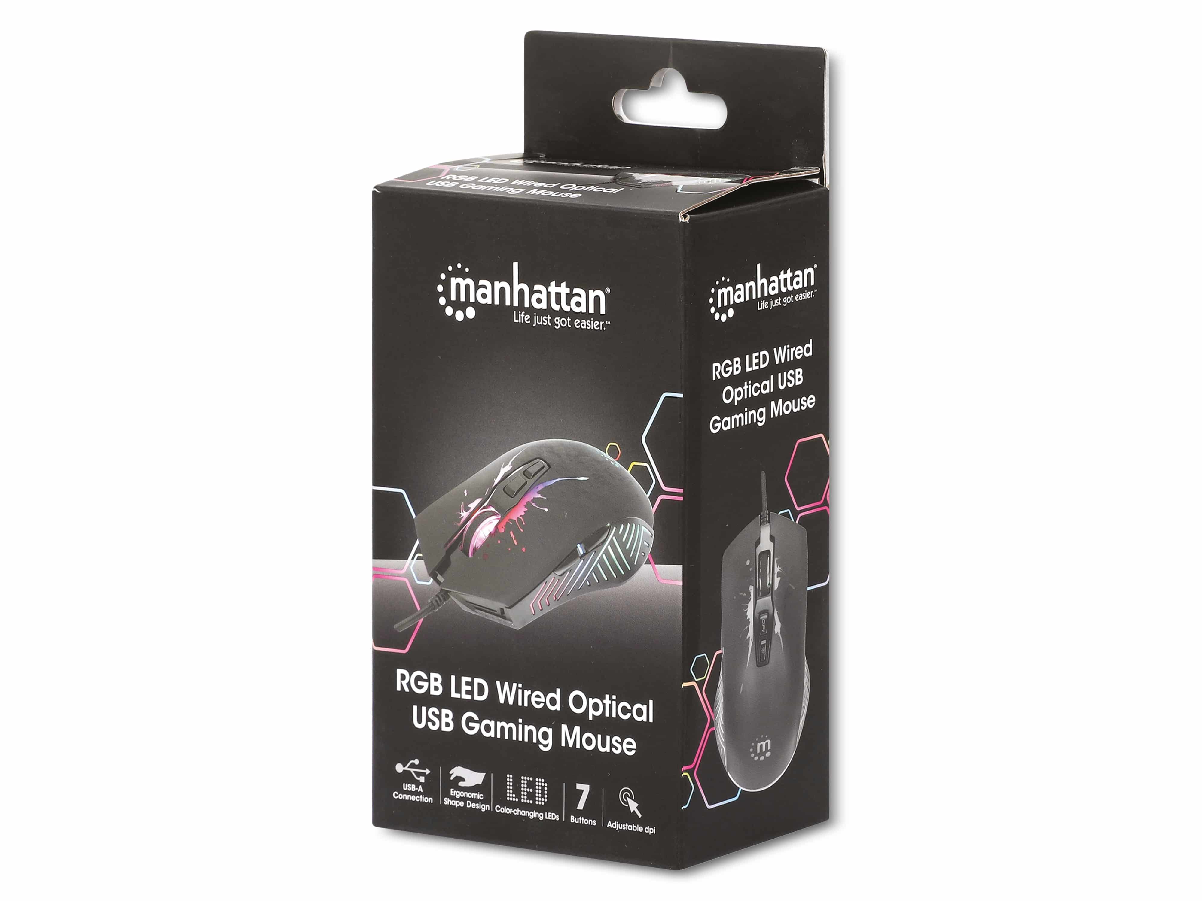 MANHATTAN USB-Gaming-Maus optisch mit RGB LED, kabelgebunden, schwarz