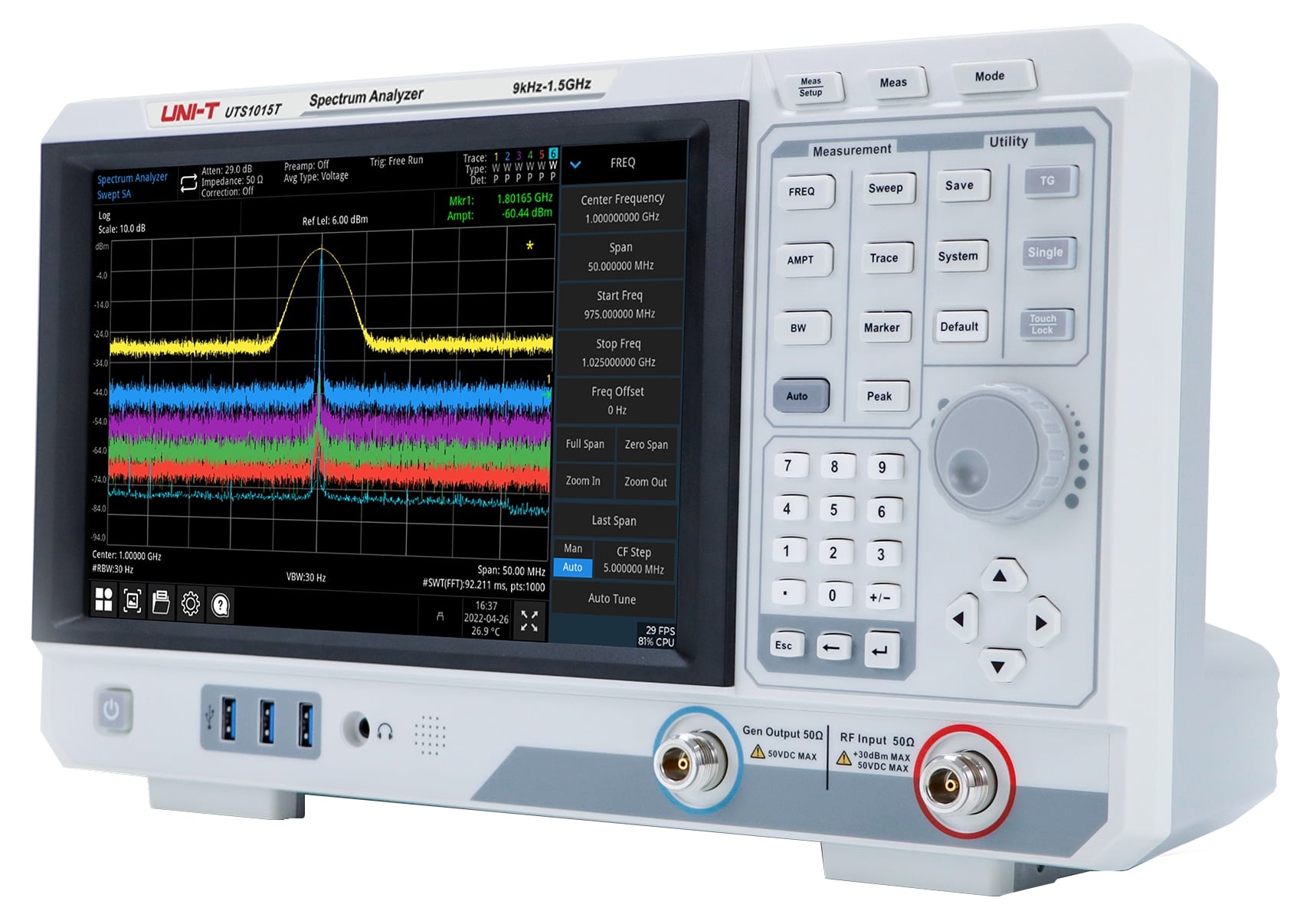 UNI-T Spektrumanalysator UTS1015T, 9 kHz..1,5 GHz, mit Quellverfolgung