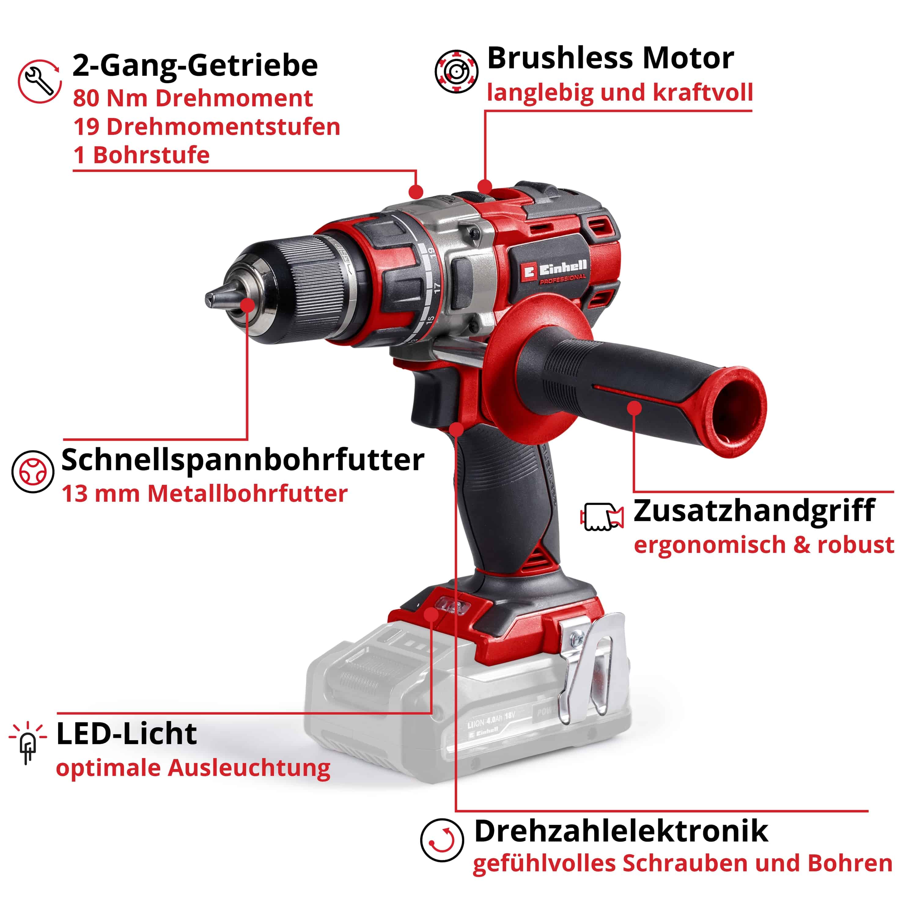  EINHELL Akku-Bohrschrauber TP-CD 18/80 Li BL-Solo