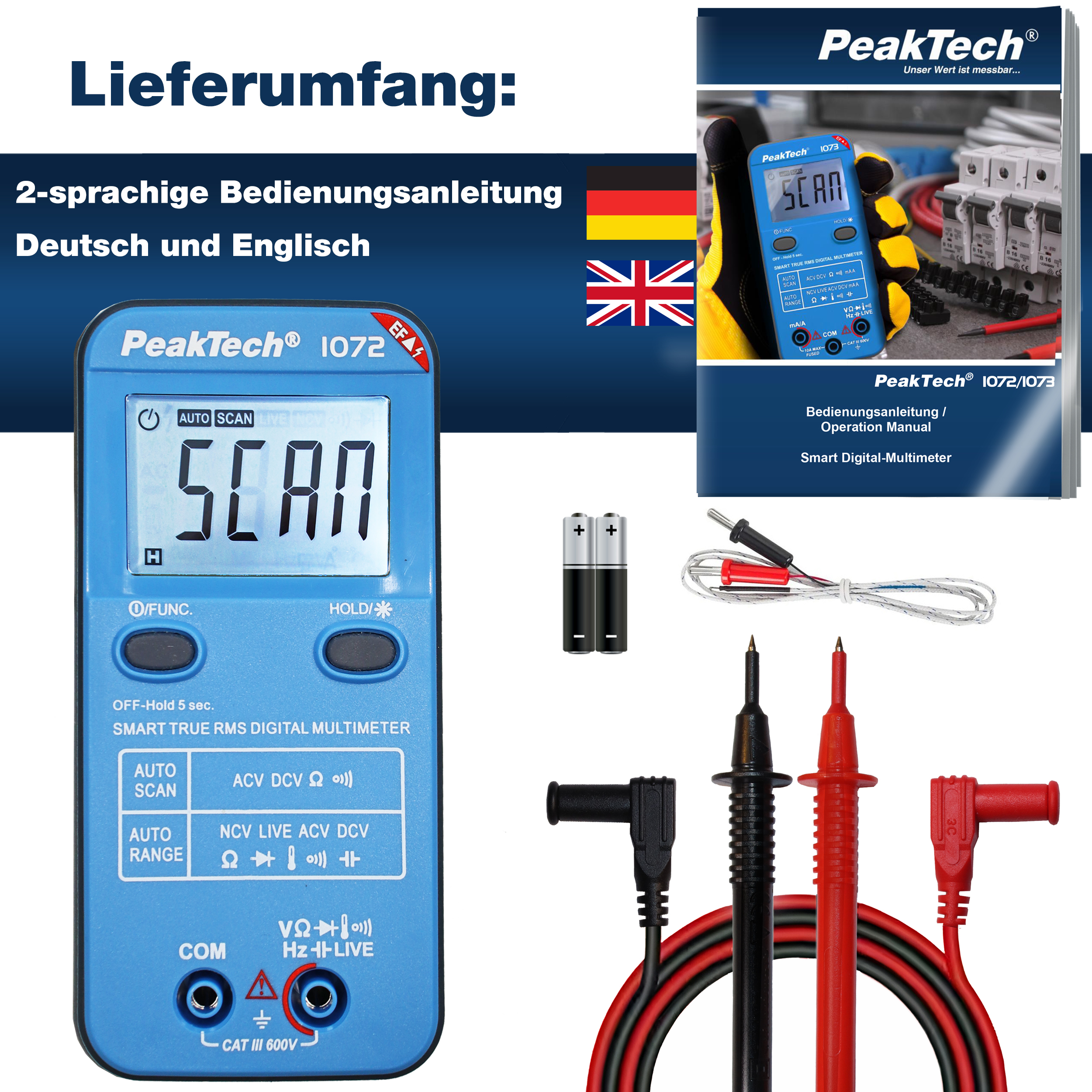 PEAKTECH Smart-Multimeter, P 1072, 600 V AC/DC, NCV, True RMS