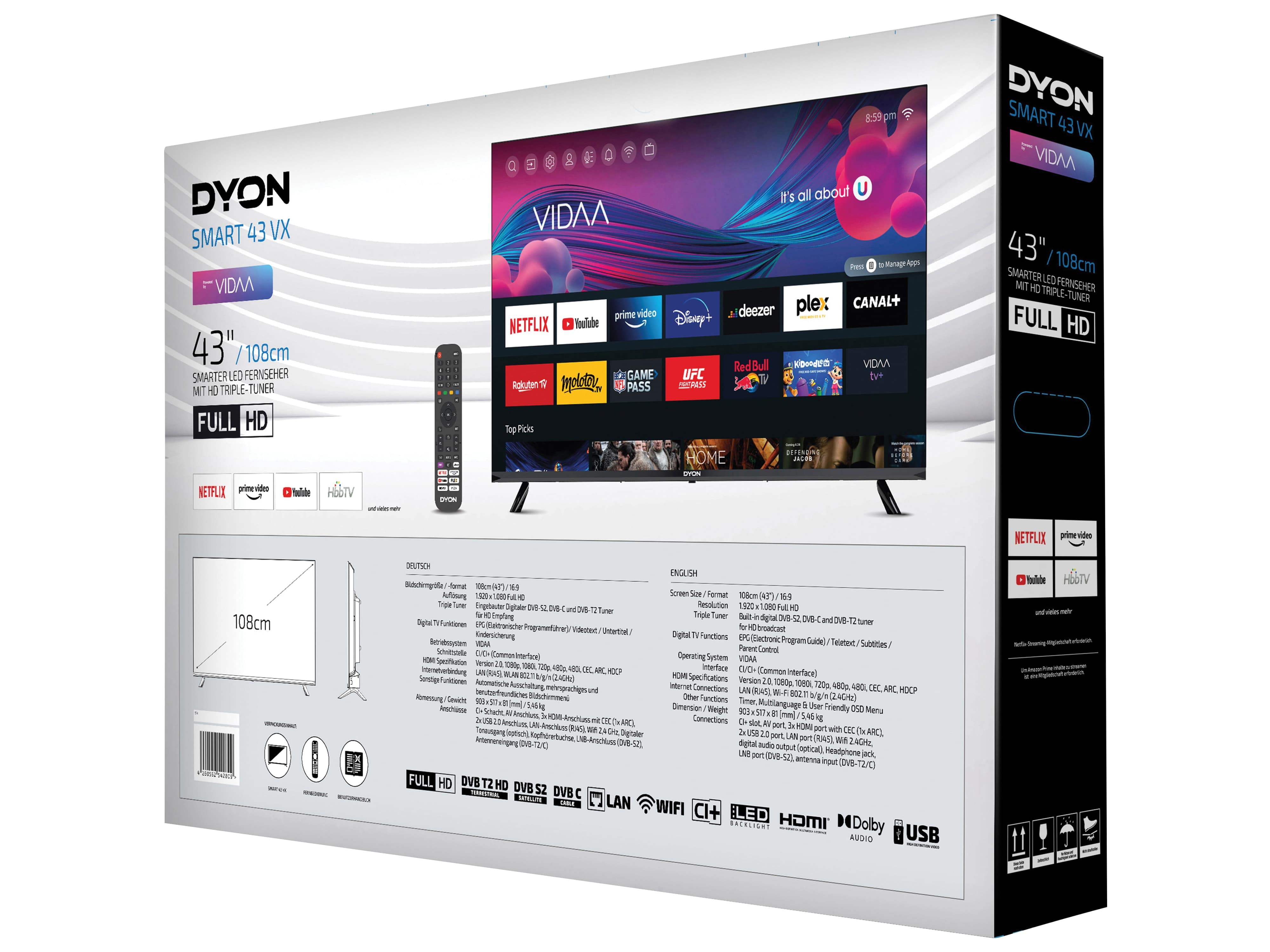 DYON LED-TV Smart 43 VX, 109,2 cm (43"), EEK: E, FullHD