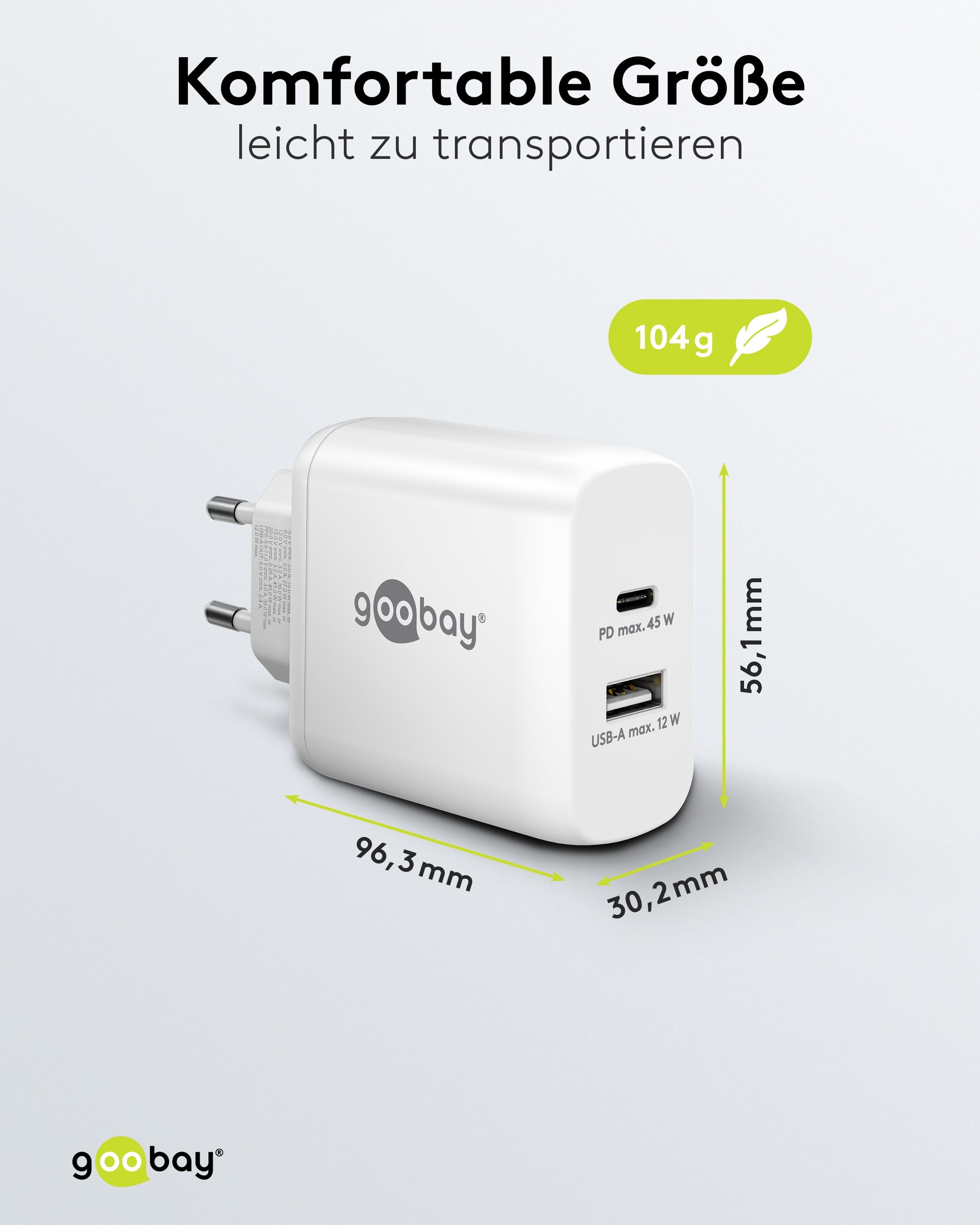 GOOBAY USB-Lader 65412, 45 W, 2-fach, 1xC PD, 1xA GaN, weiß