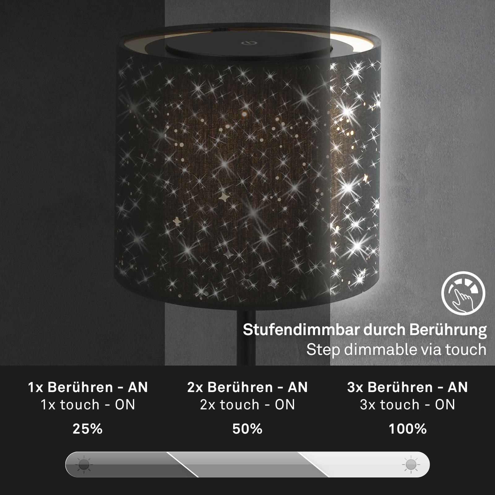 BRILONER LED-Akku-Tischleuchte 7443015 schwarz, 3W, 330lm, 3300K, IP44