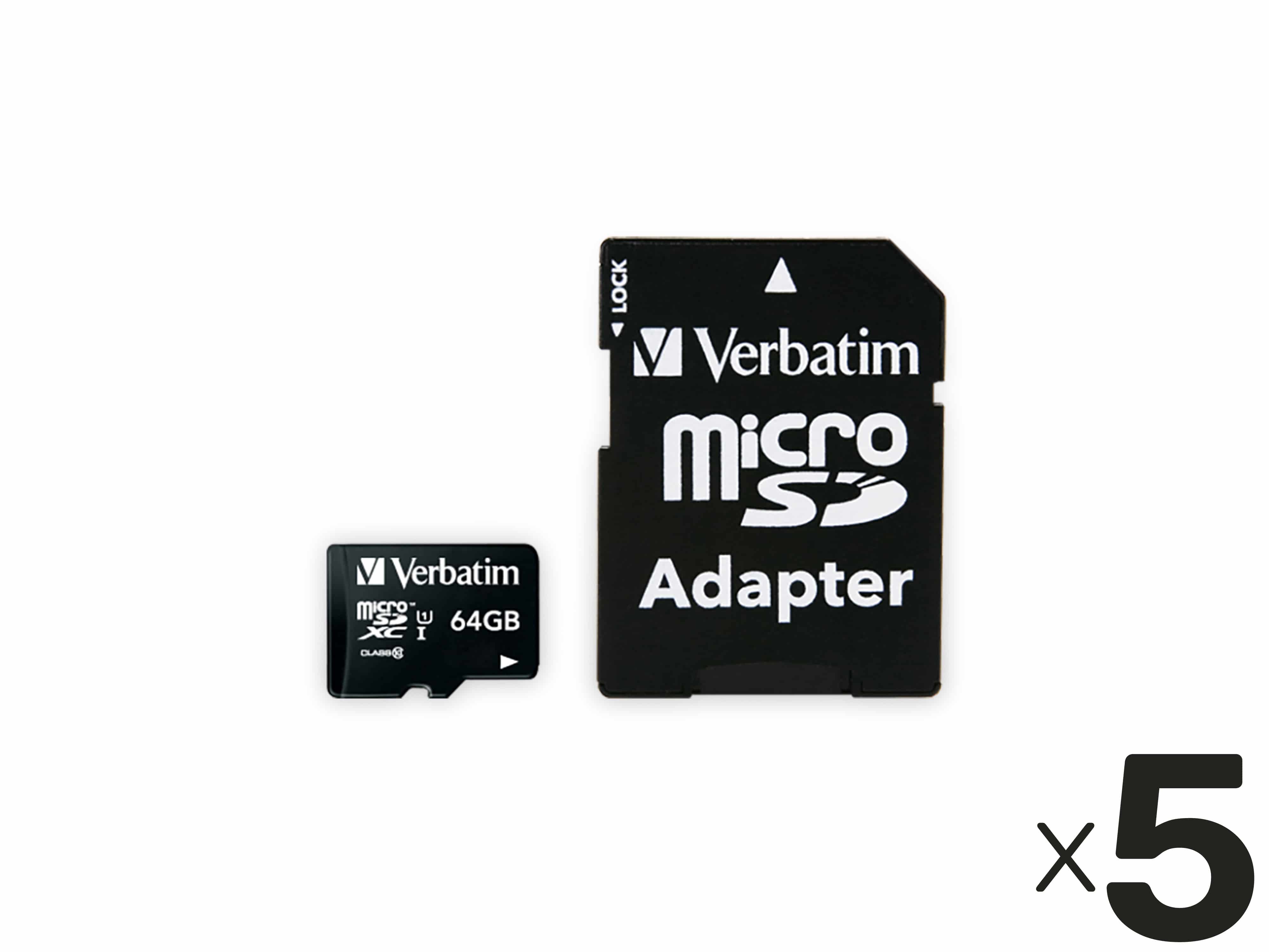 VERBATIM MicroSDXC Card Premium, 64 GB, Class 10, inkl. Adapter 5er Pack