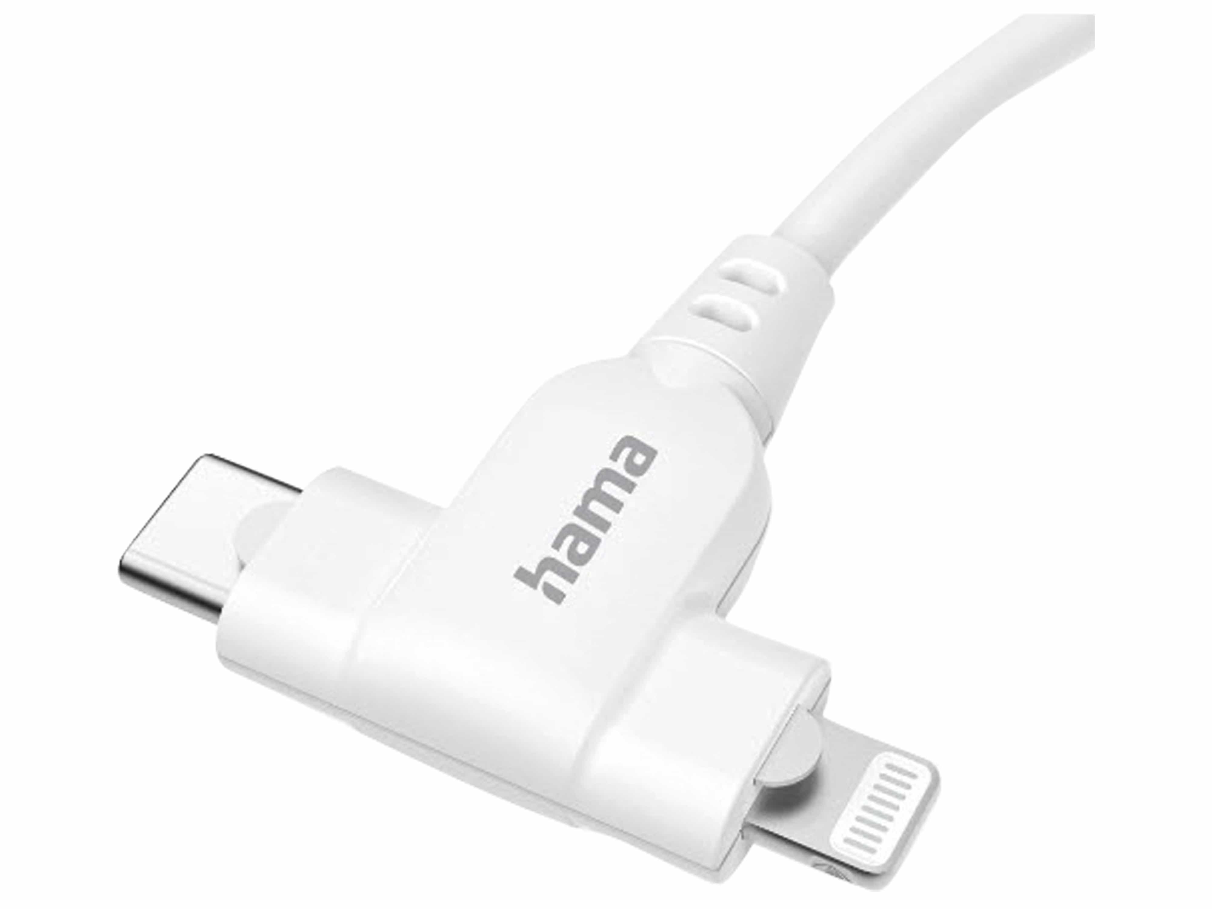 HAMA USB-Ladekabel 2-in-1, USB-C - USB-C oder Lightning, MFI, 1,5 m, Weiß