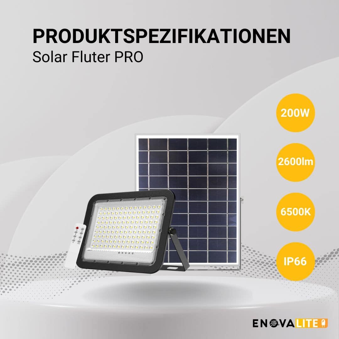 ENOVALITE Solar LED-Fluter, mit Akku, 200 W, 2600 lm, 6500 K