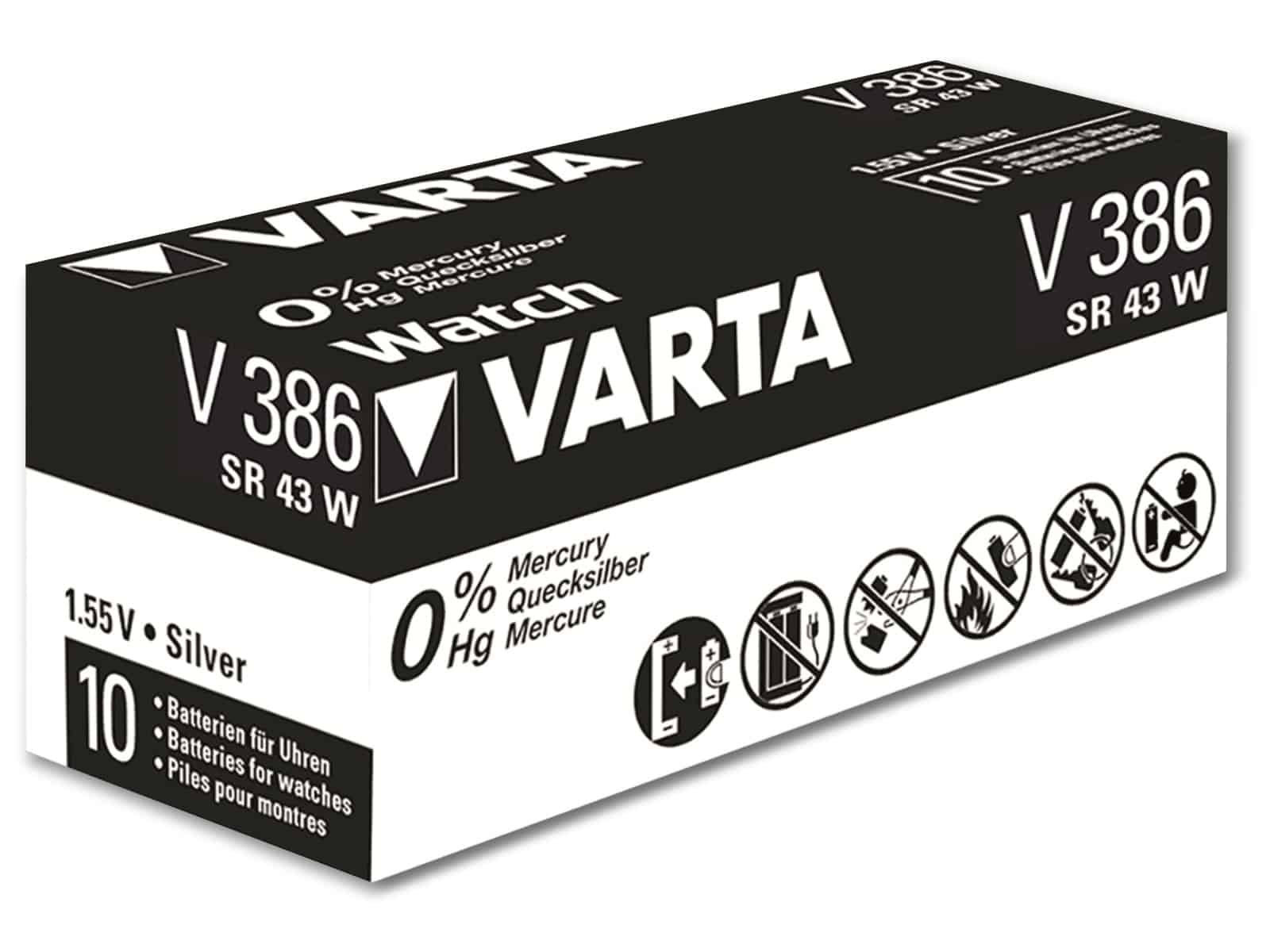 VARTA Knopfzelle Silver Oxide, 386 SR43,  1.55V, 10 Stück