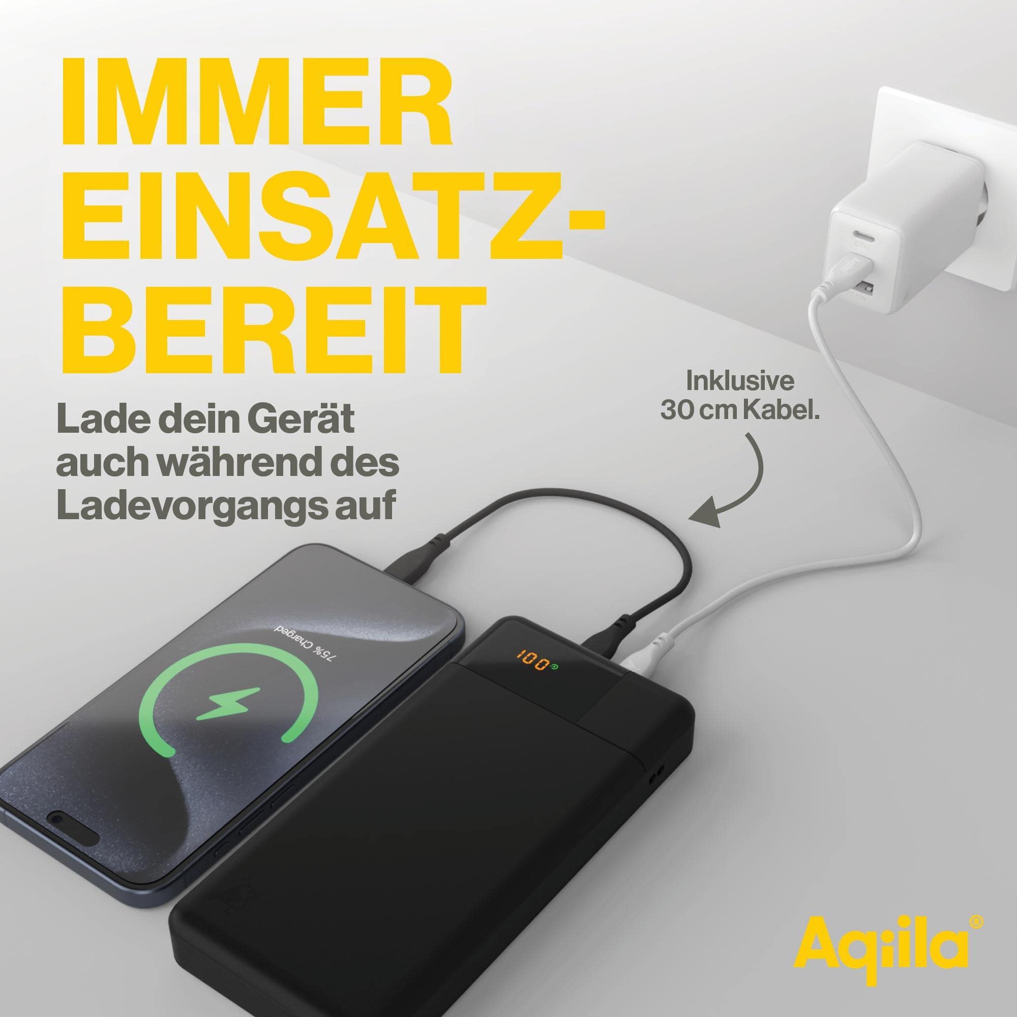 AQIILA Powerbank Powerbird B20+, 65 W, 20.000mAh, 1x USB-A, 2x USB-C, schwarz