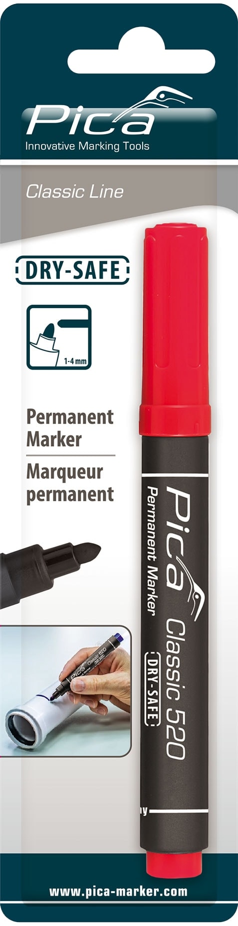 PICA Classic Permanent Marker, 520/40/SB, Rundspitze, rot