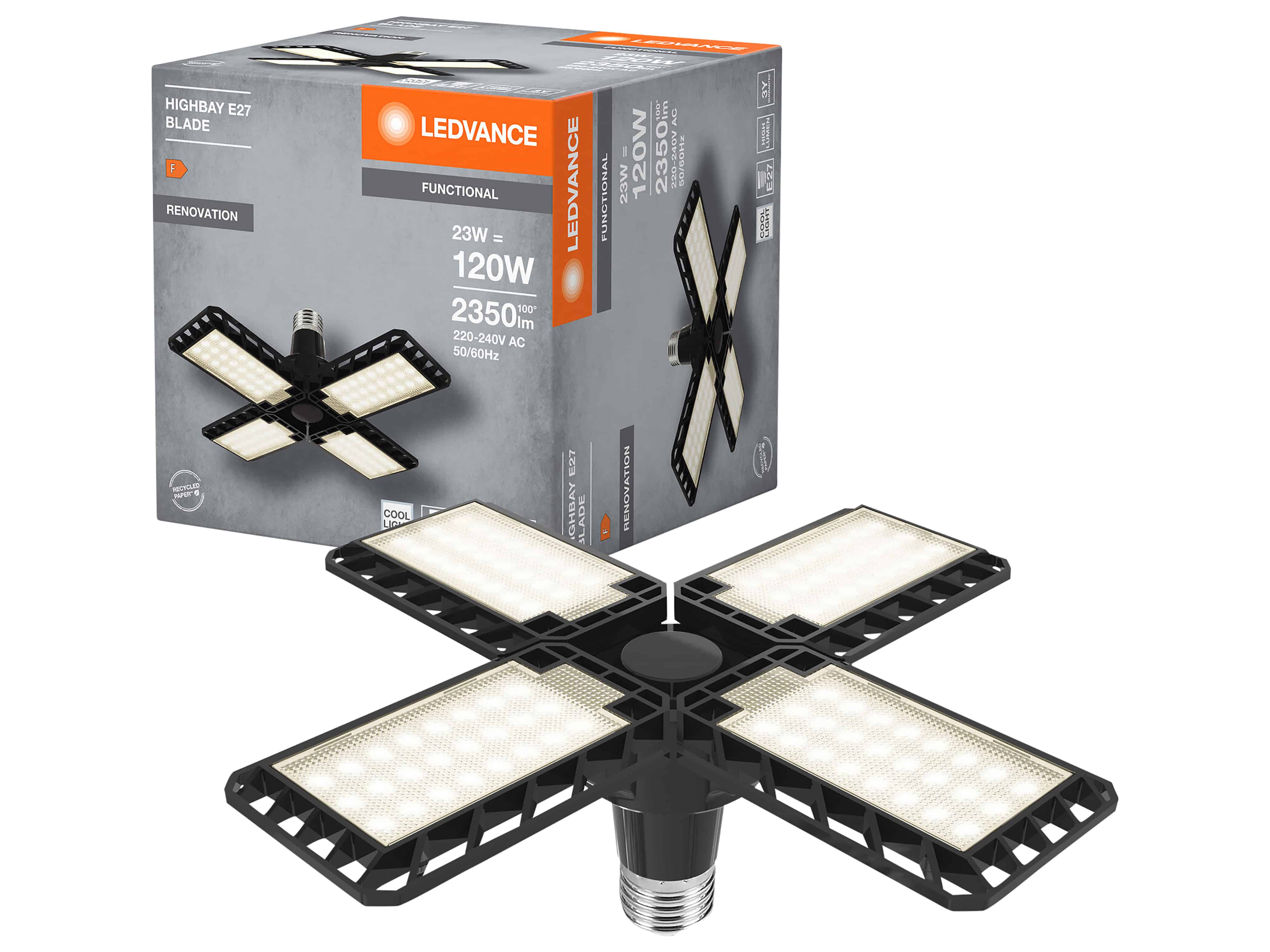 LEDVANCE LED-Deckenlampe Highbay Blade, E27, 23W, 2350 lm, 4000 K