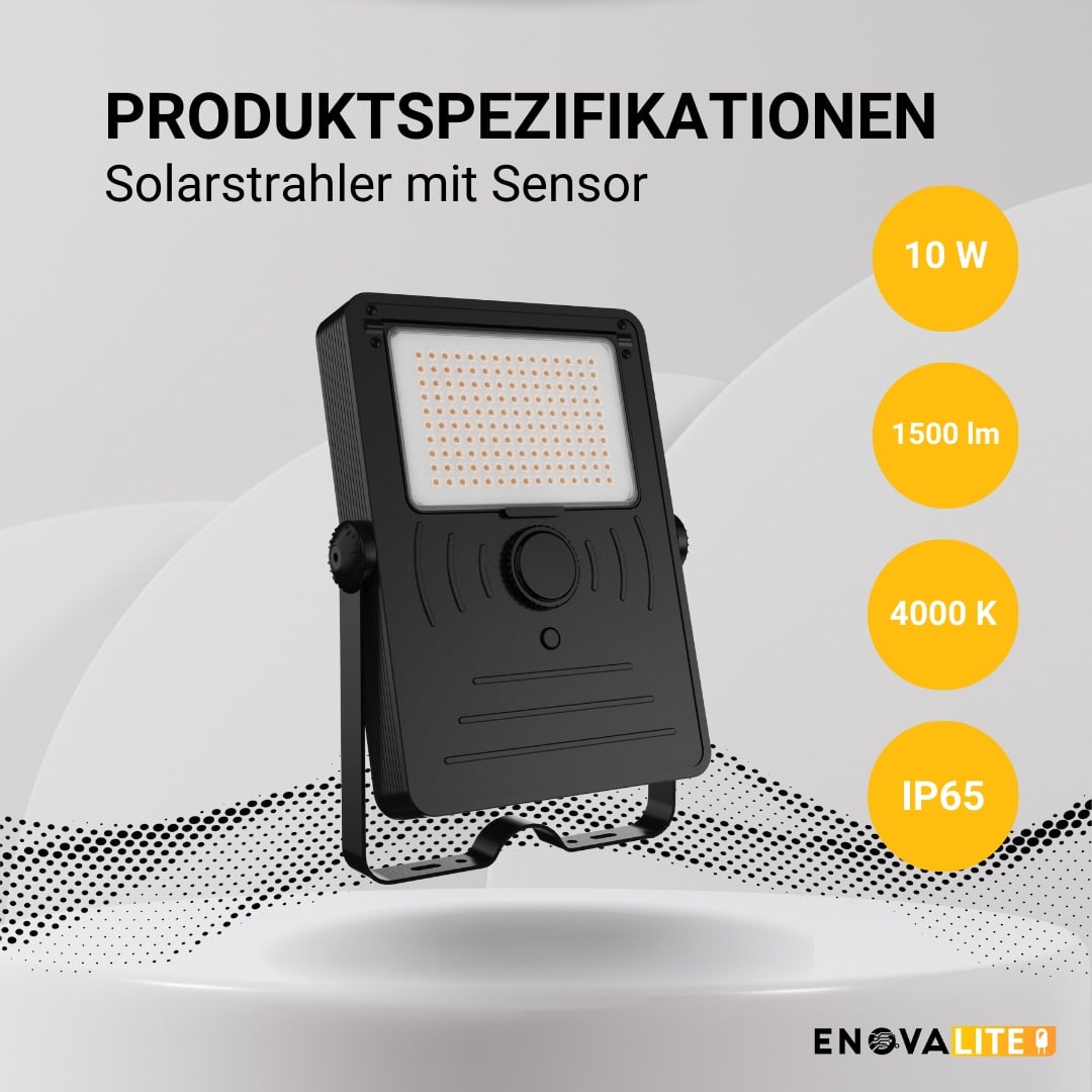 ENOVALITE Solar LED-Strahler, mit Sensor, 10 W, 1500 lm, 4000 K