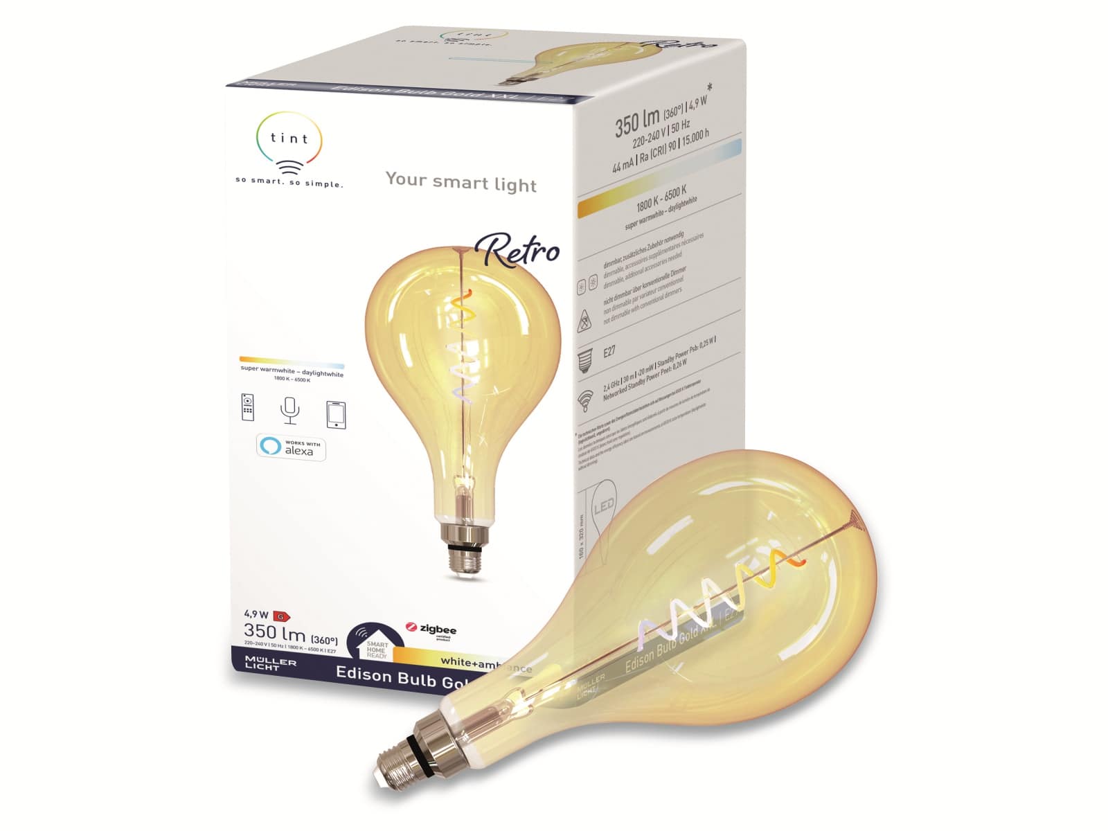 TINT Müller-Licht LED-Lampe, E27, 4,9 W, 350 lm, EEK G, Edison Bulb Gold XXL