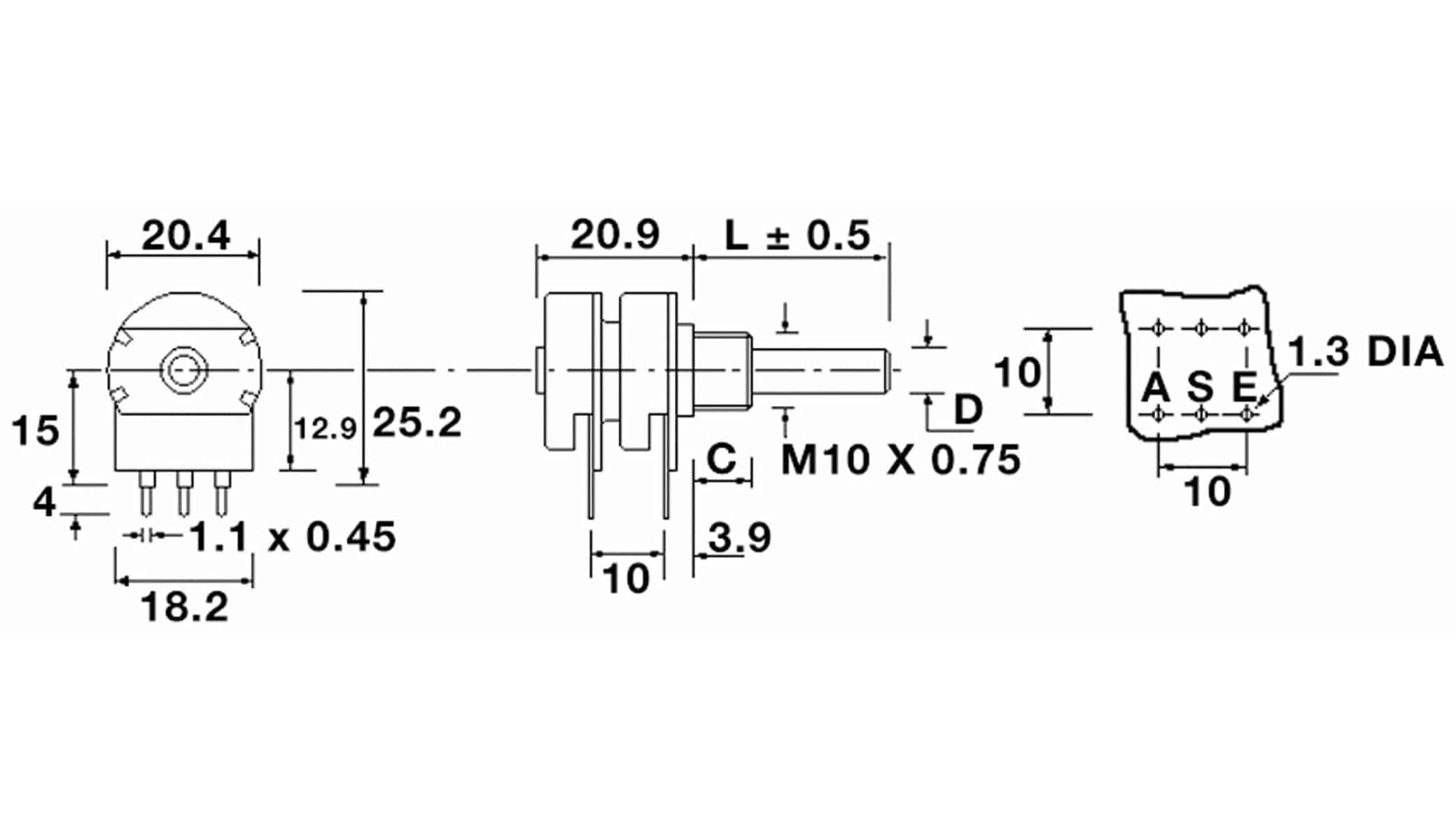 OMEG Potentiometer PC2G20BU, 10 kΩ, stereo, logarithmisch