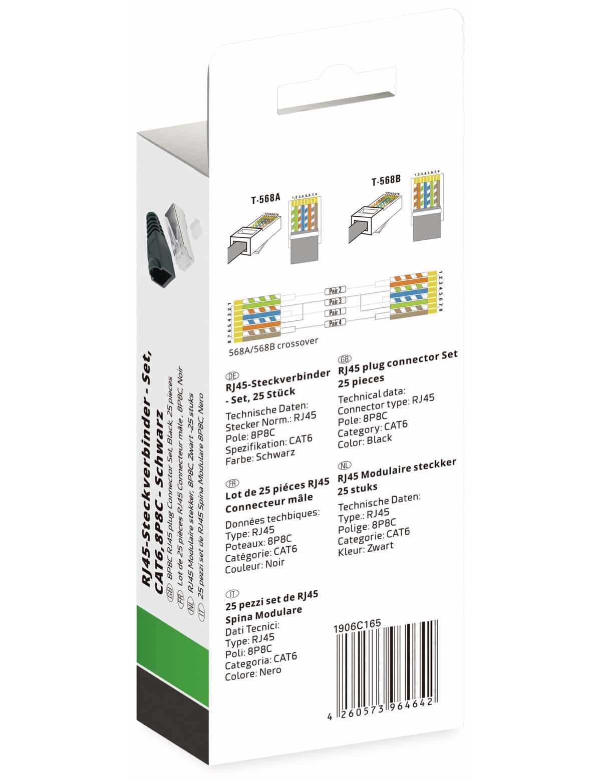 QUADRIOS, 1906C165, RJ-45 Steckverbinder Set-CAT 6, Polzahl 8P8C, Schwarz - geschirmt, 25 St.