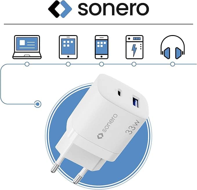 SONERO USB-C & USB-A GaN Ladegerät, X-PS121, 2 Port, 33W, weiß