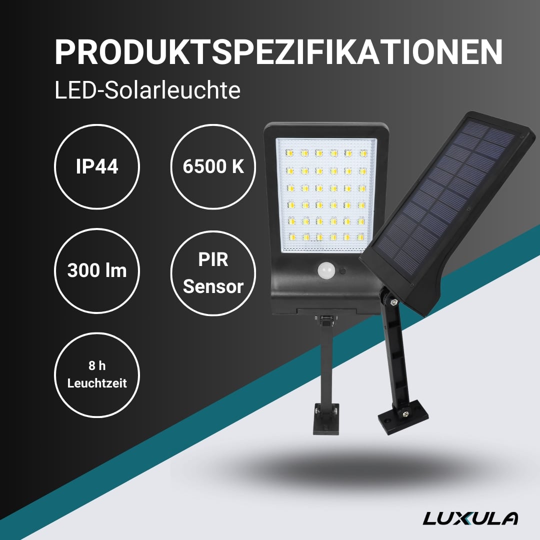 LUXULA Solar LED-Wandleuchte, PIR-Sensor, kaltweiß