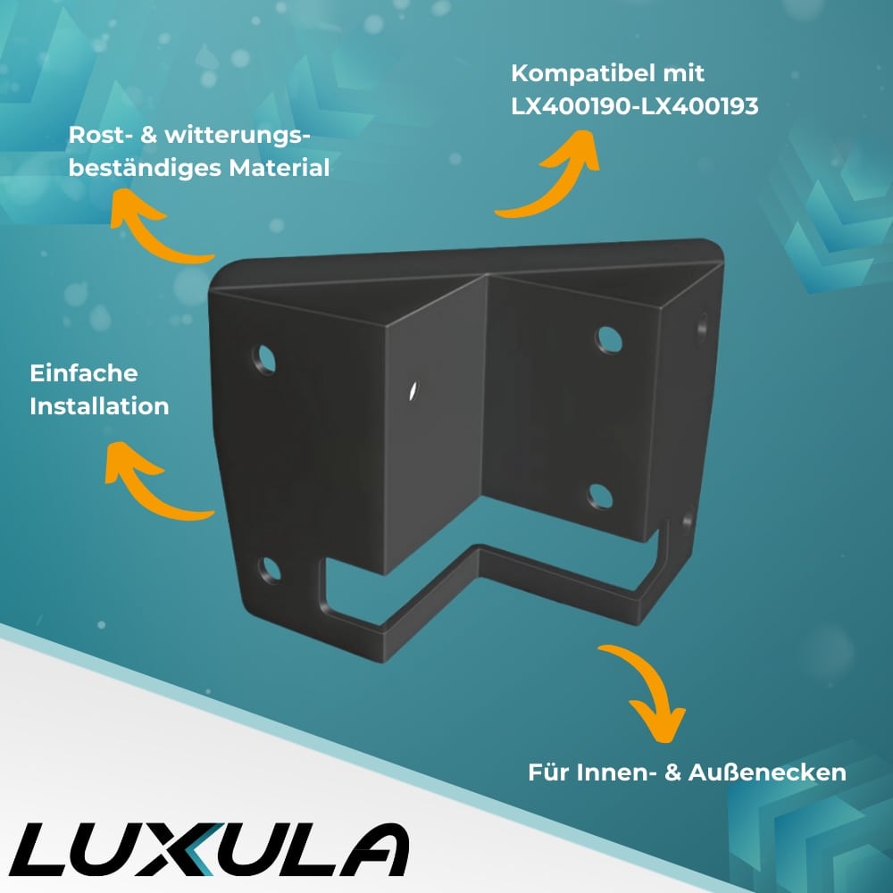 LUXULA Eckwandhalterung für Fluter LX400190, 191, 192, 193, schwarz