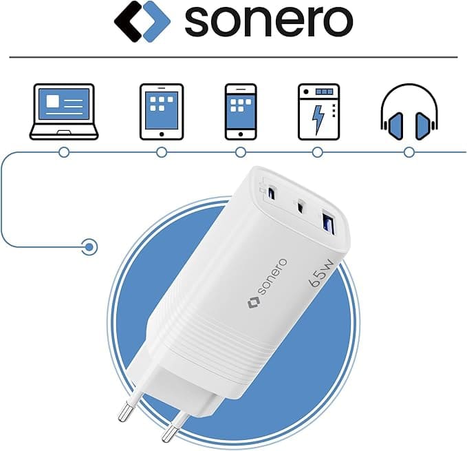 SONERO USB-C & USB-A GaN Ladegerät, X-PS131, 3 Port, 65W, weiß