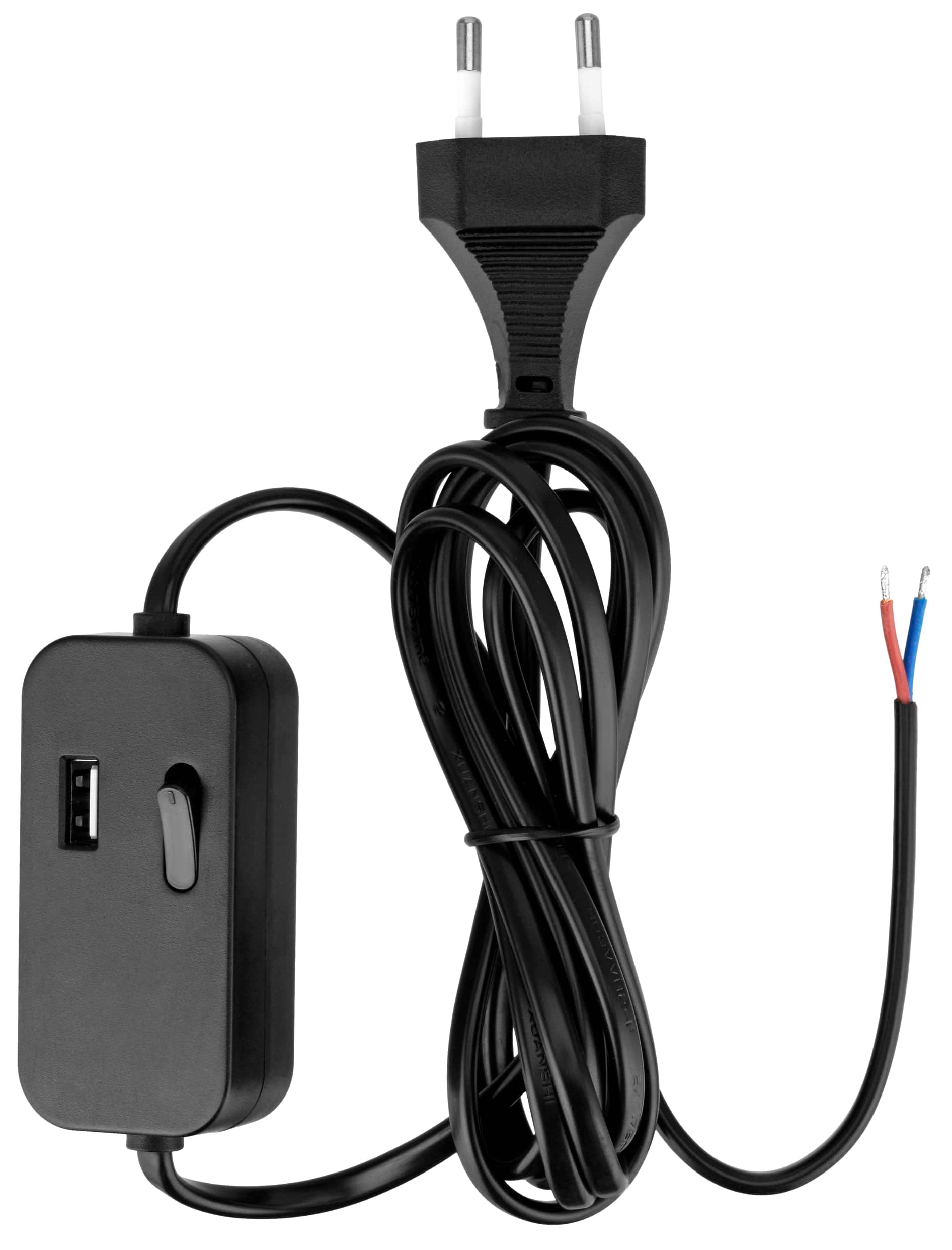 REV Euro-Zuleitung mit Zwischenschalter 0033500512, mit USB, 2 m, schwarz