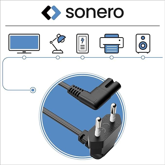 SONERO Netzkabel X-ESW-C7W-010B, Eurostecker, 90°, schwarz, 1m