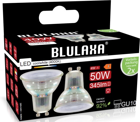 BLULAXA LED-SMD-Lampe, PAR16, EEK: F, GU10, 4 W, 345 lm, 4000 K, 2 Stück