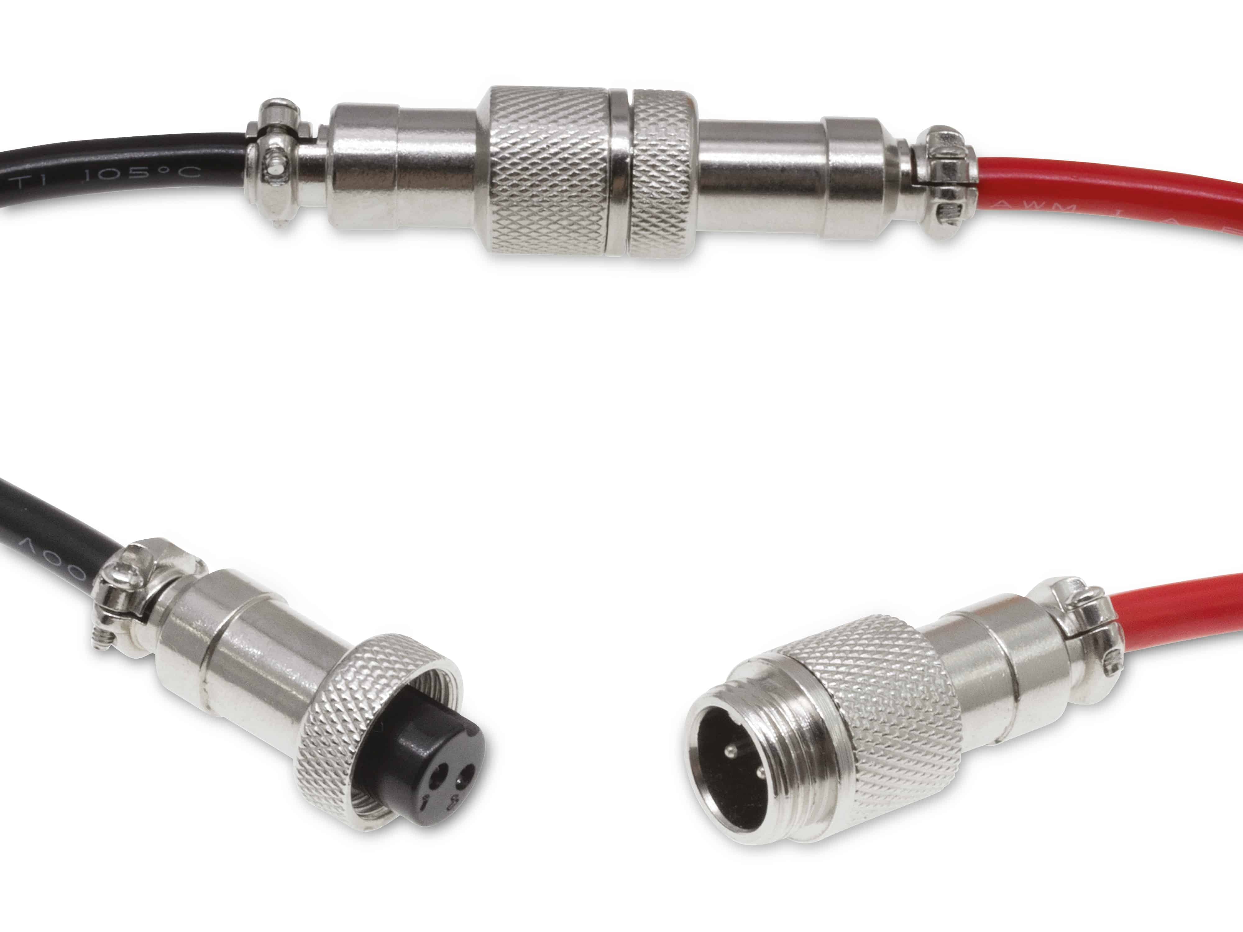 Rundsteckverbinder, 2-polig, 250V, 4A, Lötanschluss, IP55, wire to wire, 1 Stecker + 1 Buchse