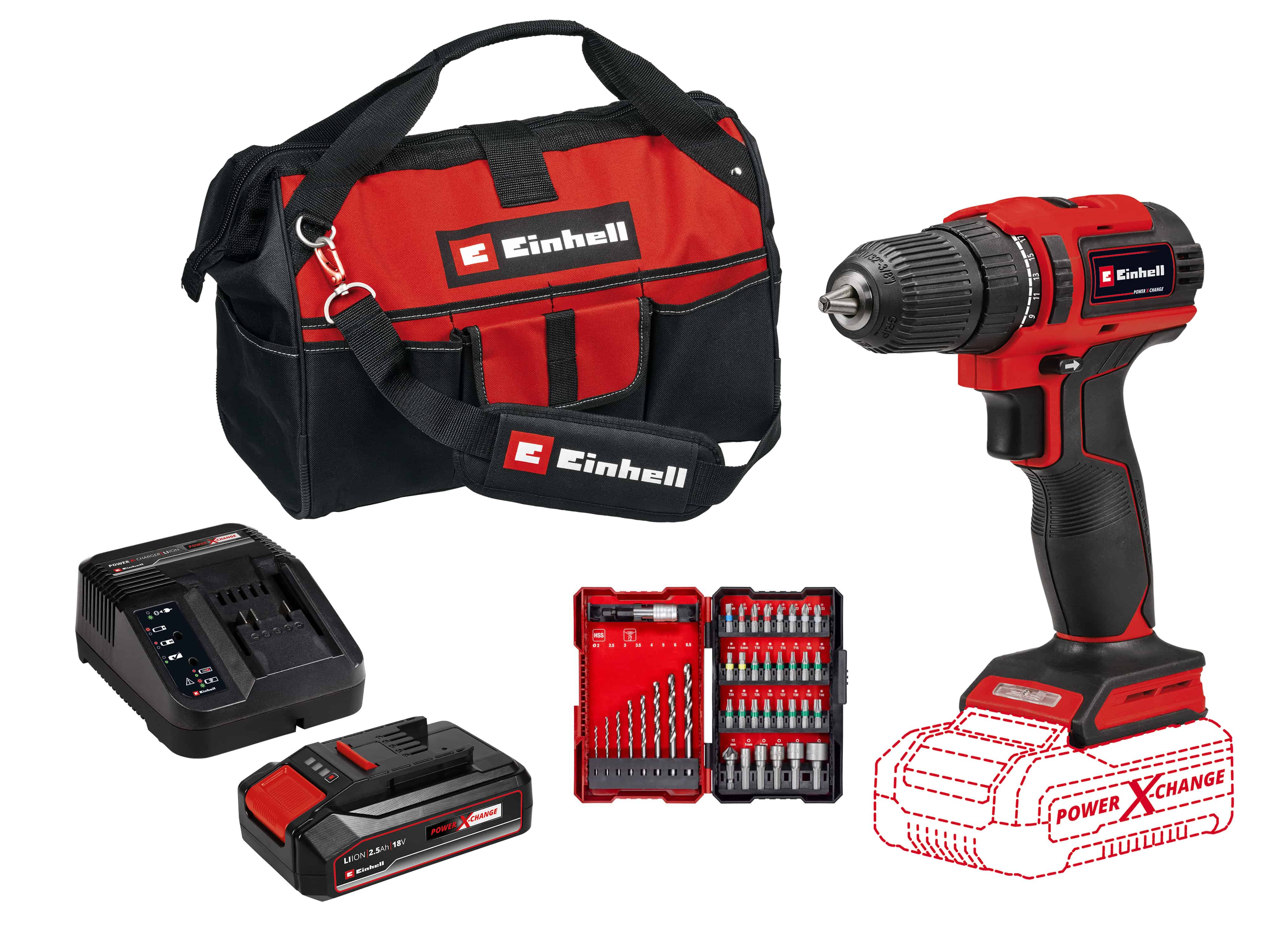 EINHELL Akku-Bohrschrauber-Set TE-CD 18/40 Li BL Bag Kit, 4326602, 2,5 Ah