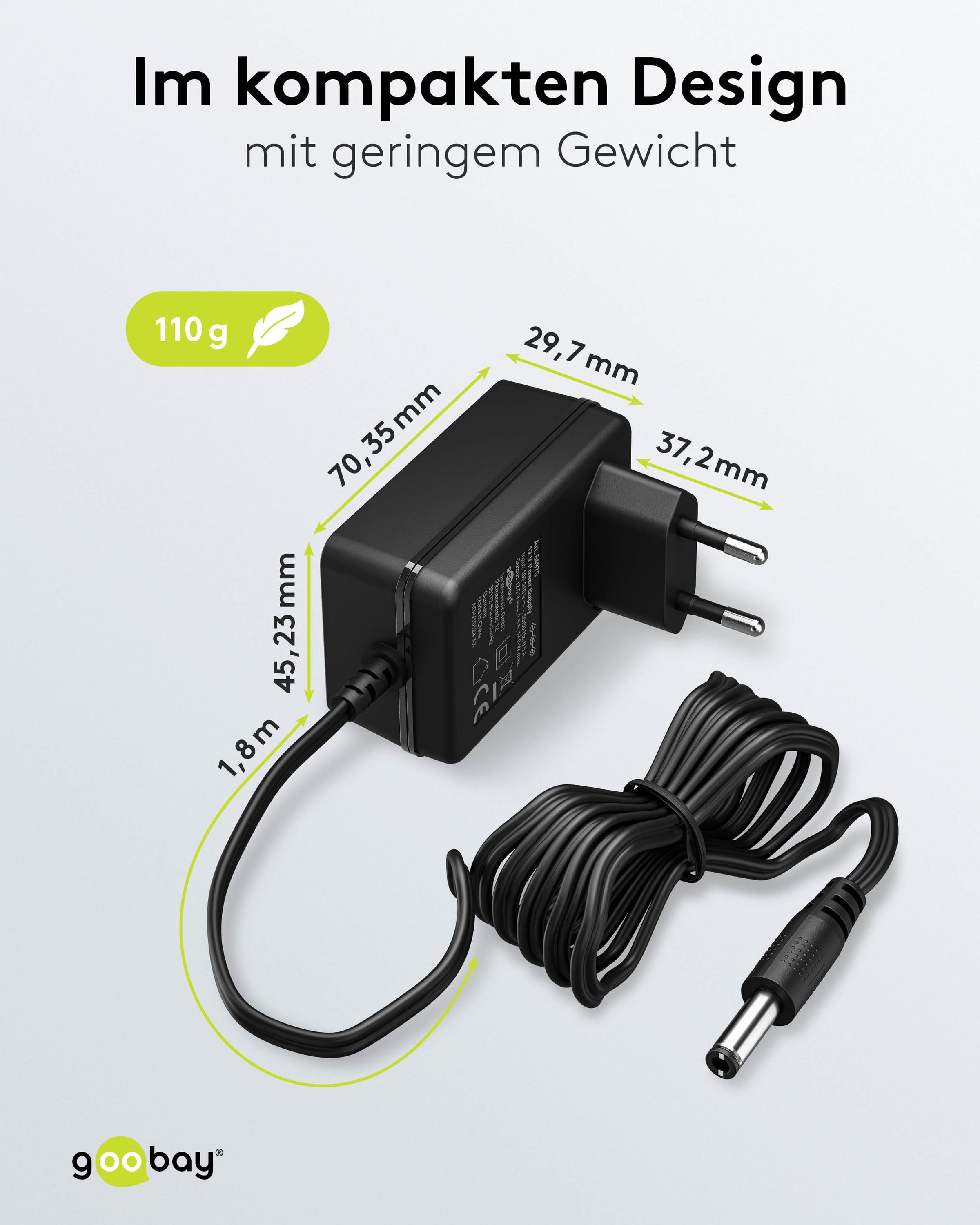 GOOBAY Universal-Netzteil 64975, 12 V-/1 A, 18 W, 5,5x2,1 mm, schwarz