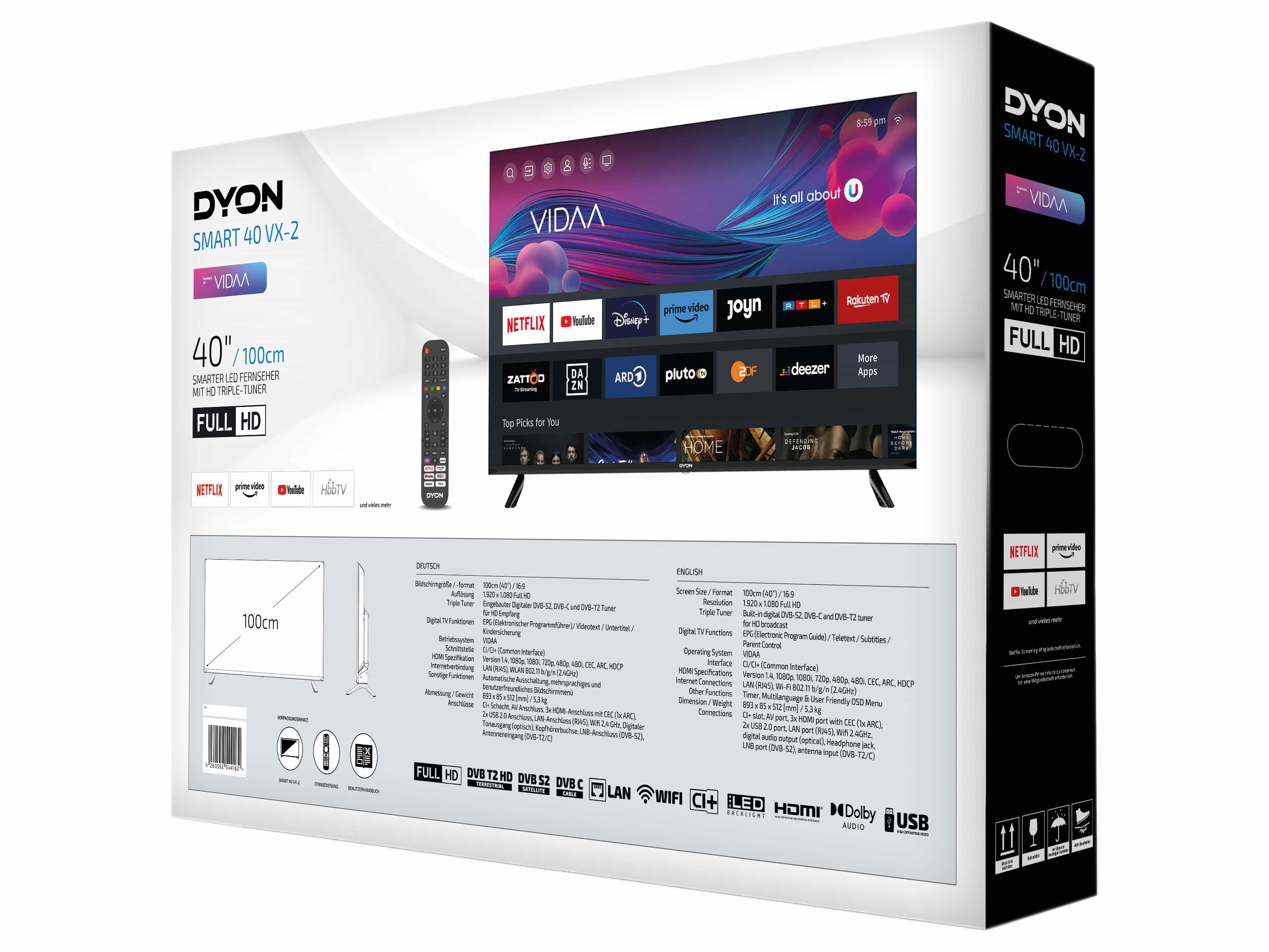 DYON LED-TV Smart 40 VX-2, 101,6 cm (40"), EEK: E, mit VIDAA, Full-HD