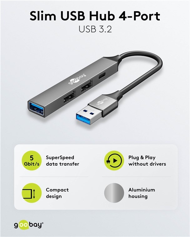 GOOBAY USB3.2 Hub 74458 Slim 4 Port USB-A auf USB-C/USB-A