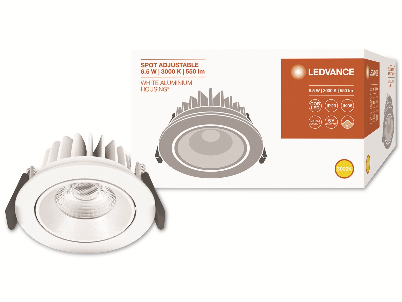 LEDVANCE LED-Einbauleuchte, 6,5W, 550lm, 3000K