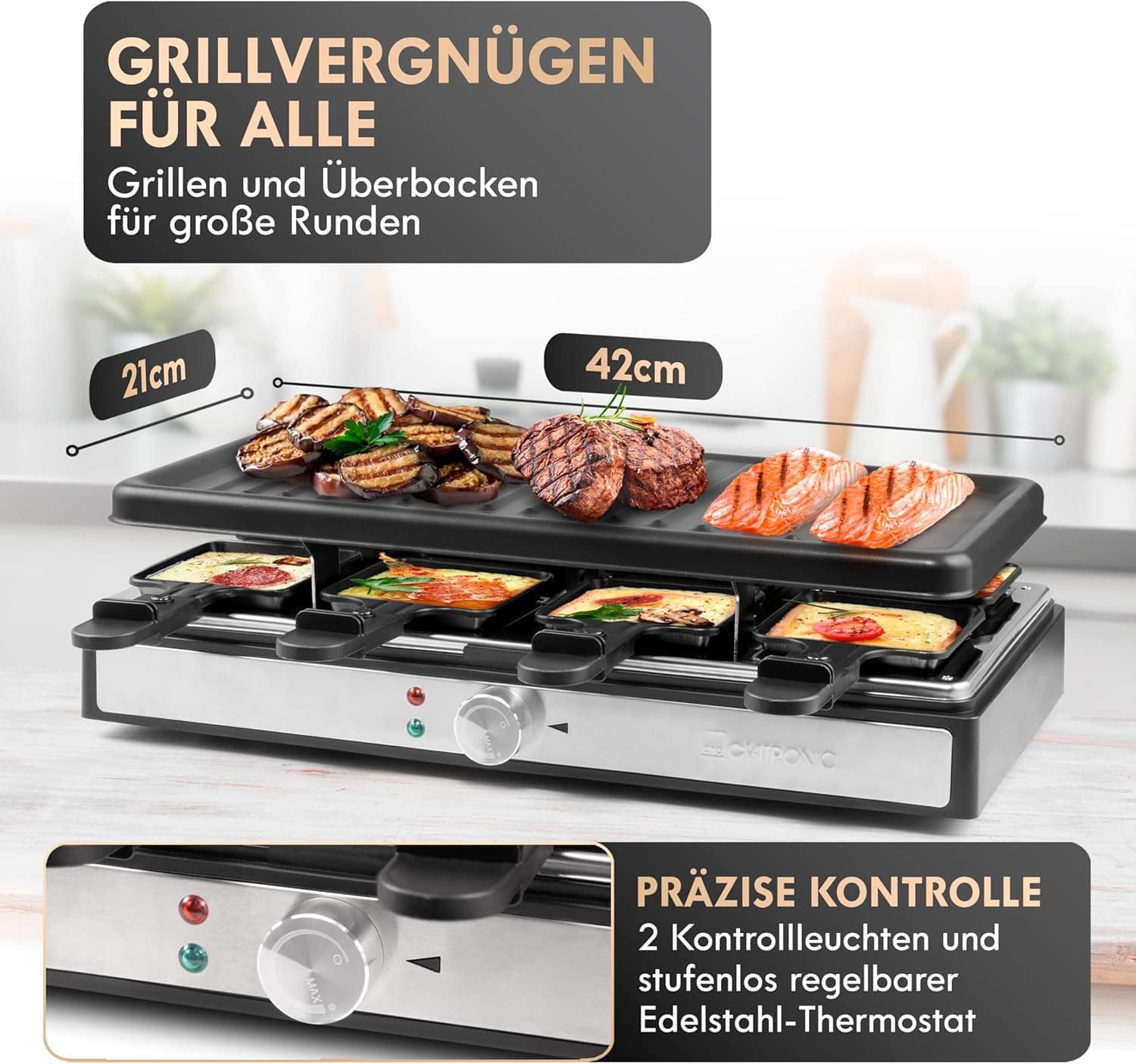 CLATRONIC Raclette RG 3757, 1400 W, 8 Personen, schwarz