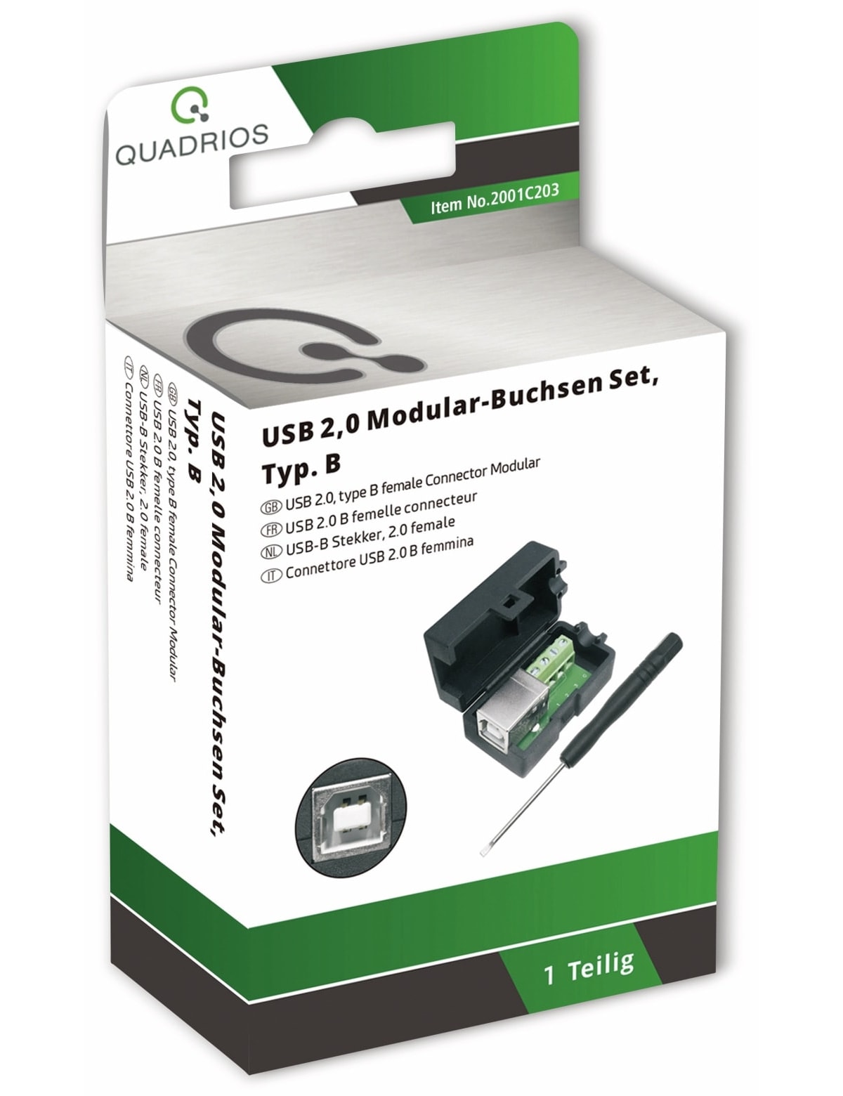 QUADRIOS, 2001C203, USB-Modular-Set, USB 2.0 - Standard-B, Buchse, Einbau horizontal, Polzahl 4