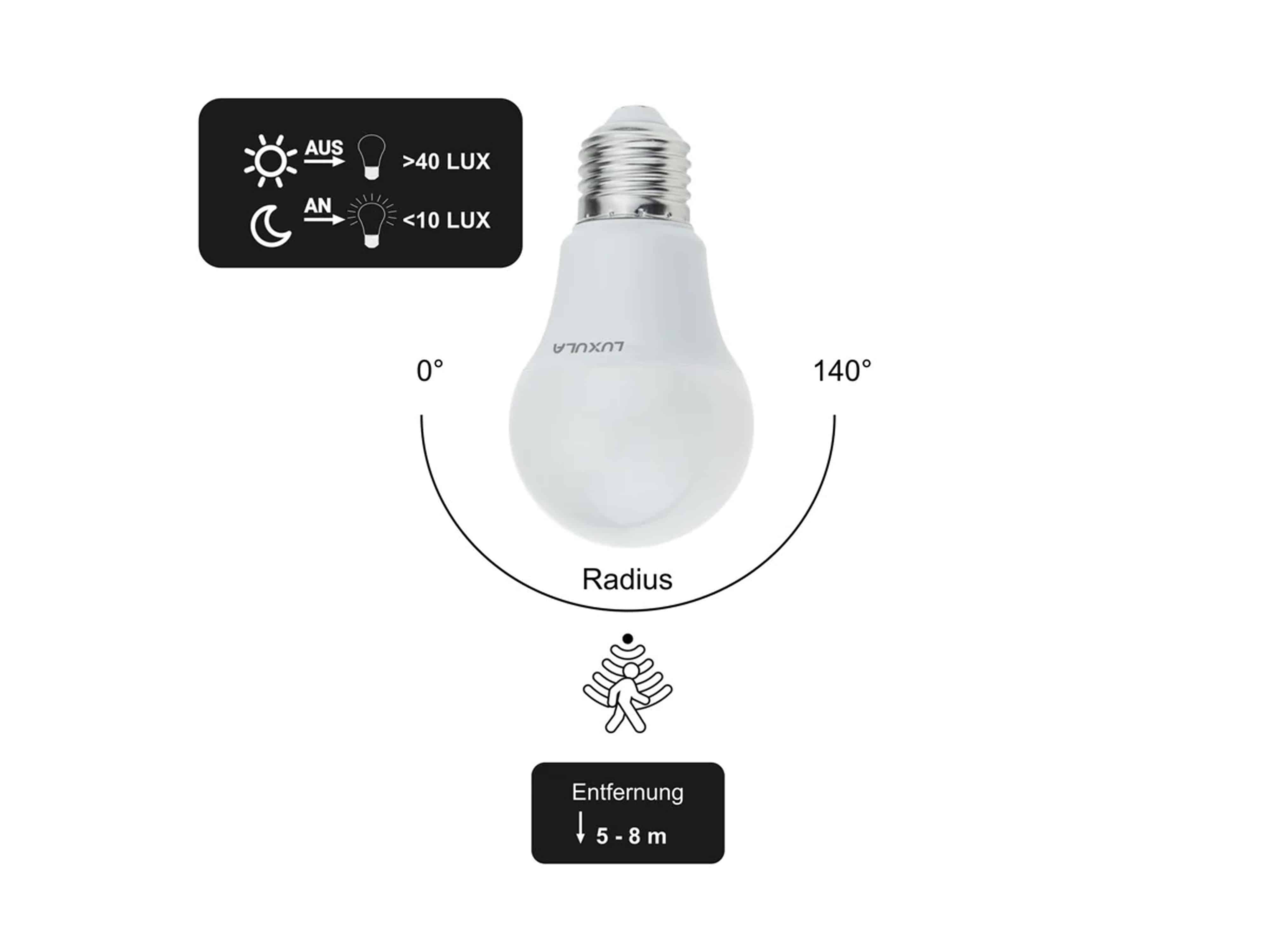 LUXULA LED-Lampe, Tropfenform, Sensor, E27, EEK: F, 9W, 911lm, 2700K