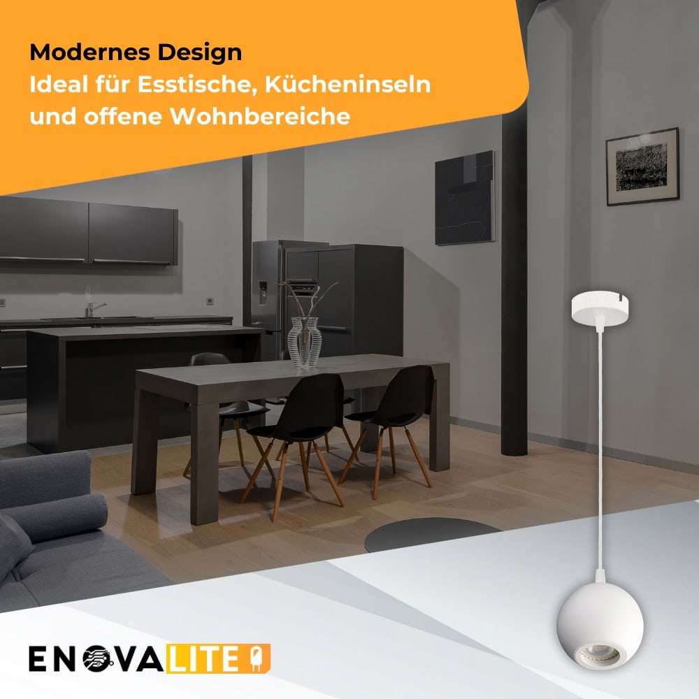 ENOVALITE LED-Pendellampe GLOBE, GU10-Fassung, IP20, Ø10cm, 1flammig, weiß