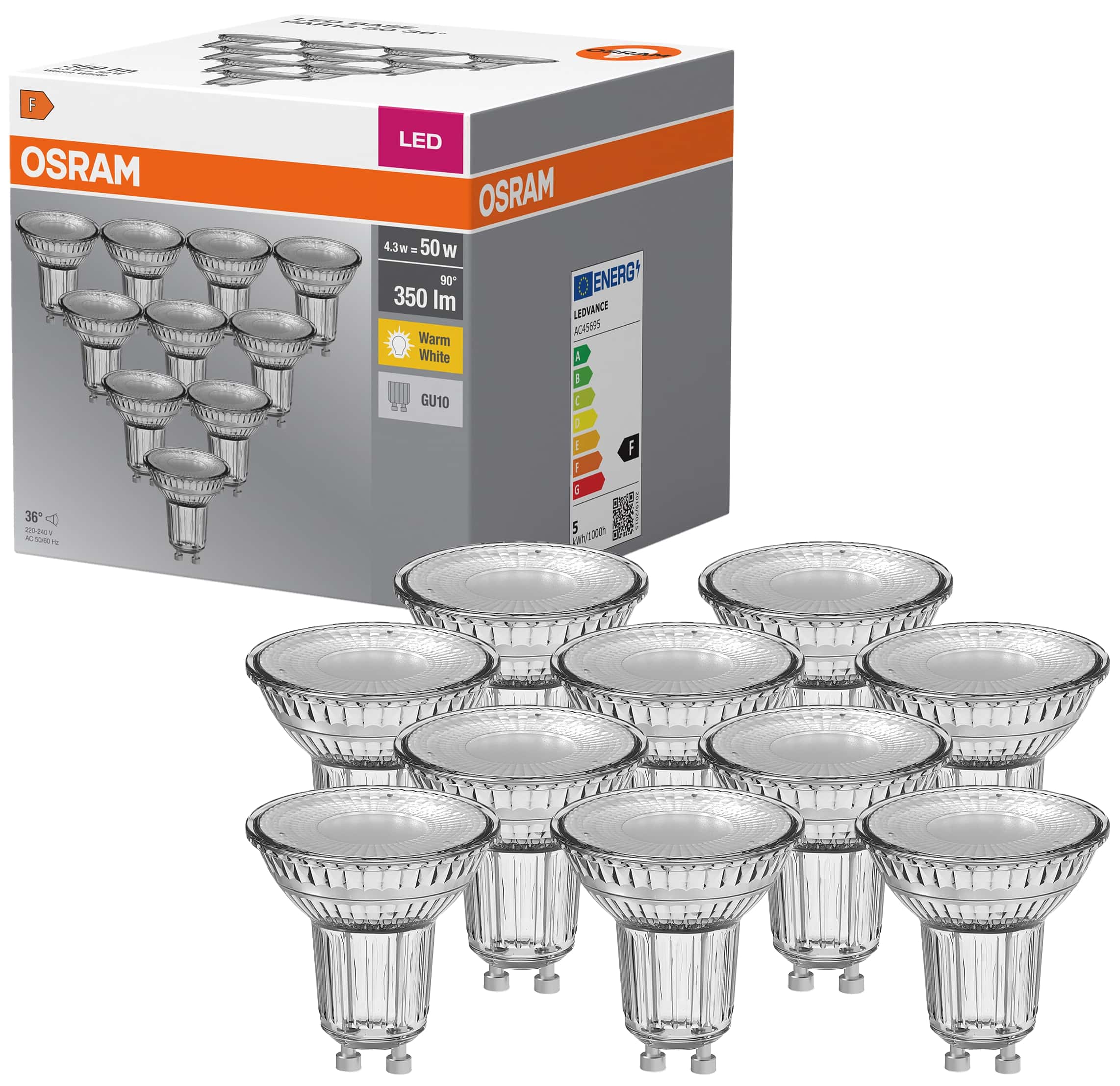 OSRAM LED-Lampe BASE CLASSIC, PAR51, GU10, EEK: F, 4,3 W, 350 lm, 2700 K, 10 Stück