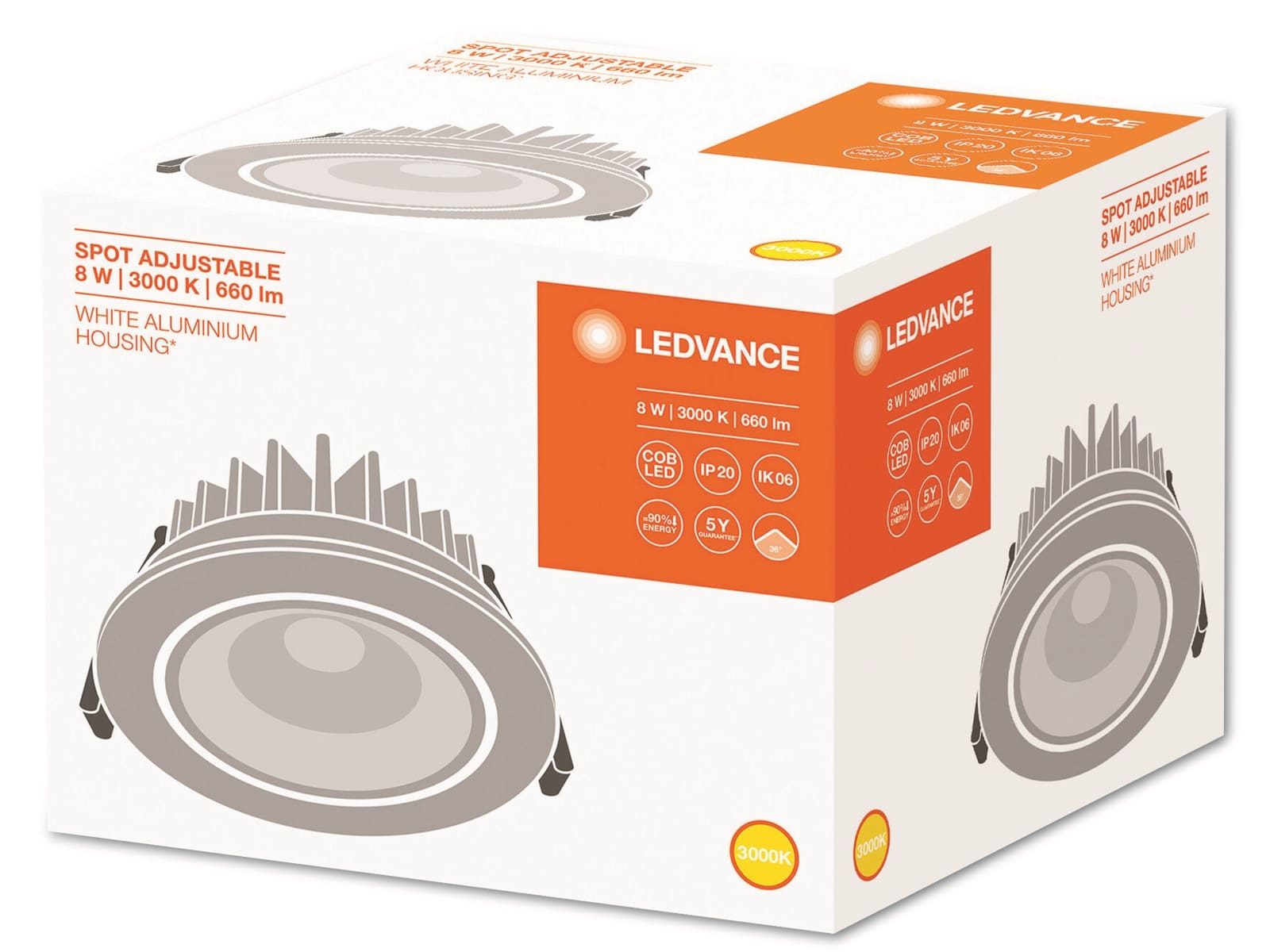 LEDVANCE LED-Einbauleuchte, 8W, 660lm, 3000K