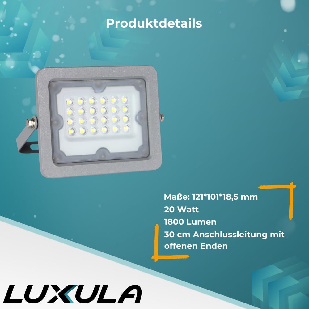 LUXULA LED-Fluter, EEK: F, 20W, 1800lm, 4000K, IP65, grau