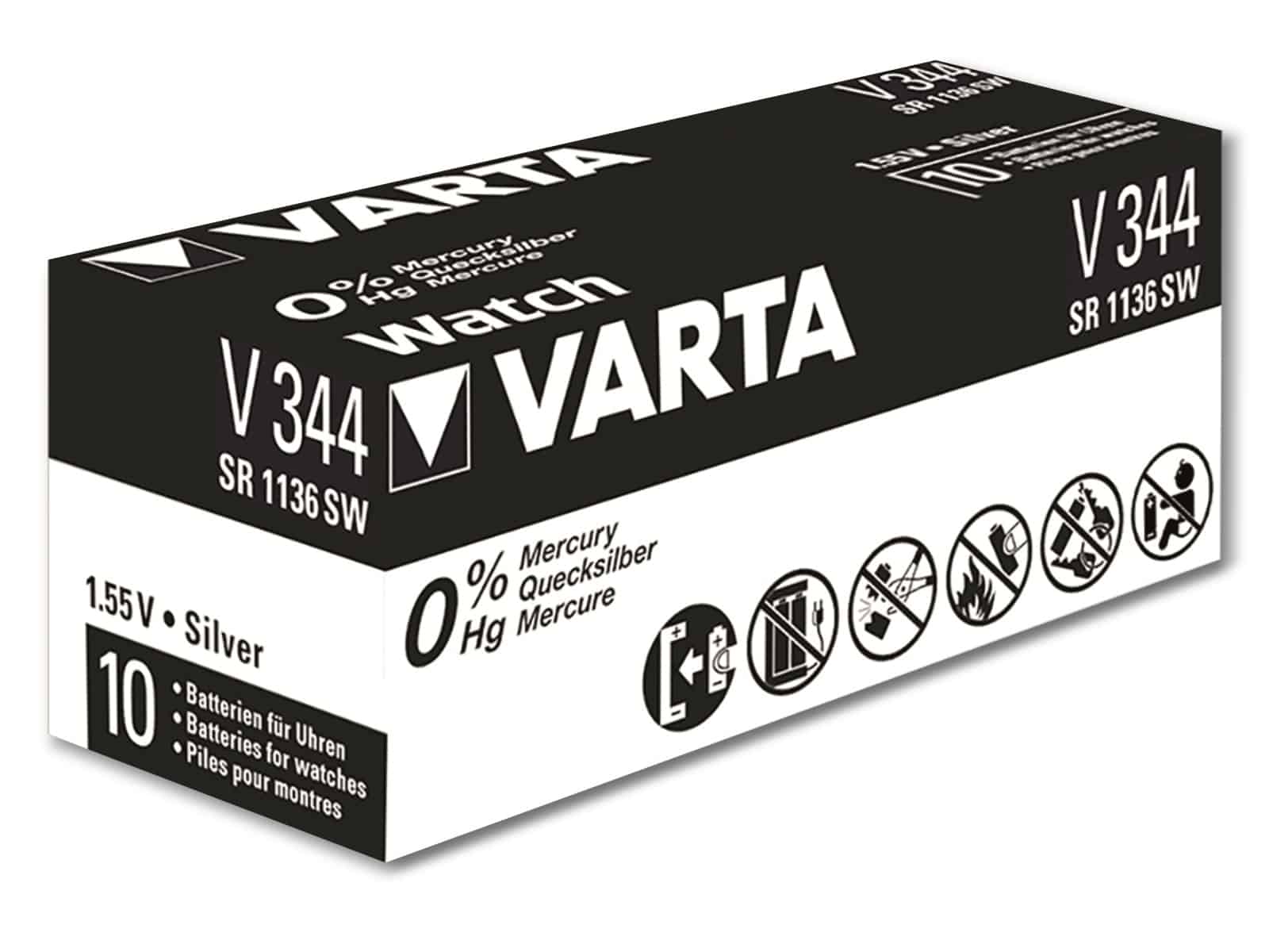 VARTA Knopfzelle Silver Oxide, 344 SR42,  1.55V, 10 Stück