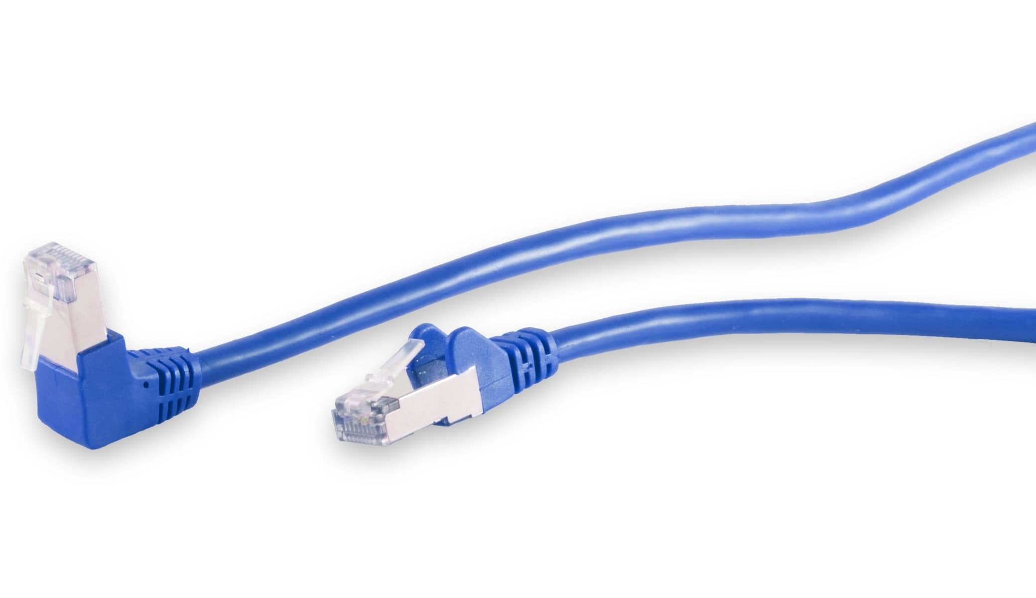 CAT.6 Patchkabel, S/FTP, 90°-gerade, 0,5 m, blau